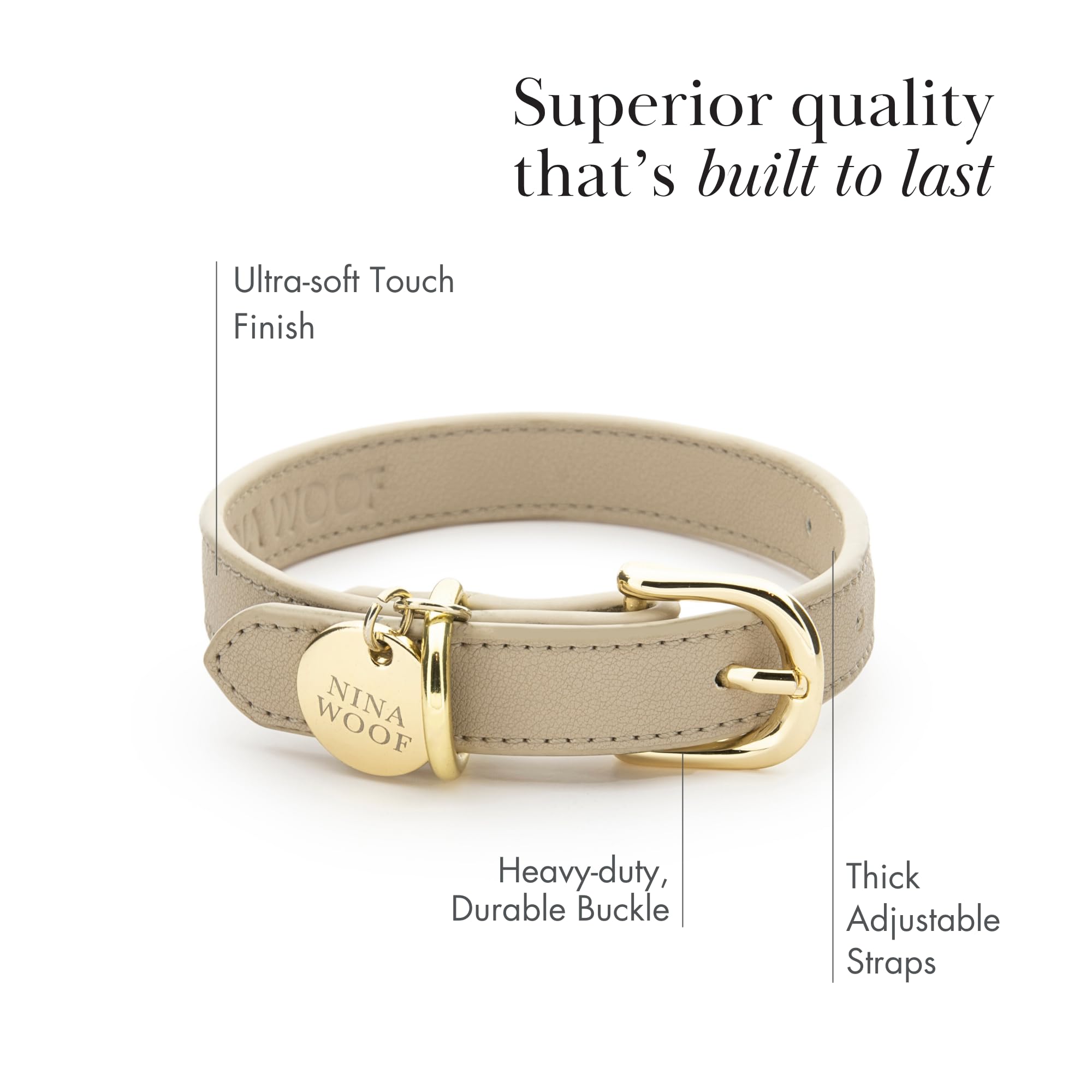 Vegan Soft Leather Dog Collar - Handmade Adjustable Padded Round Collar for Small, Medium & Large Dogs | Beige | Comfortable & Durable Pet Accessory for Daily Walks, Training & Outdoor Adventures