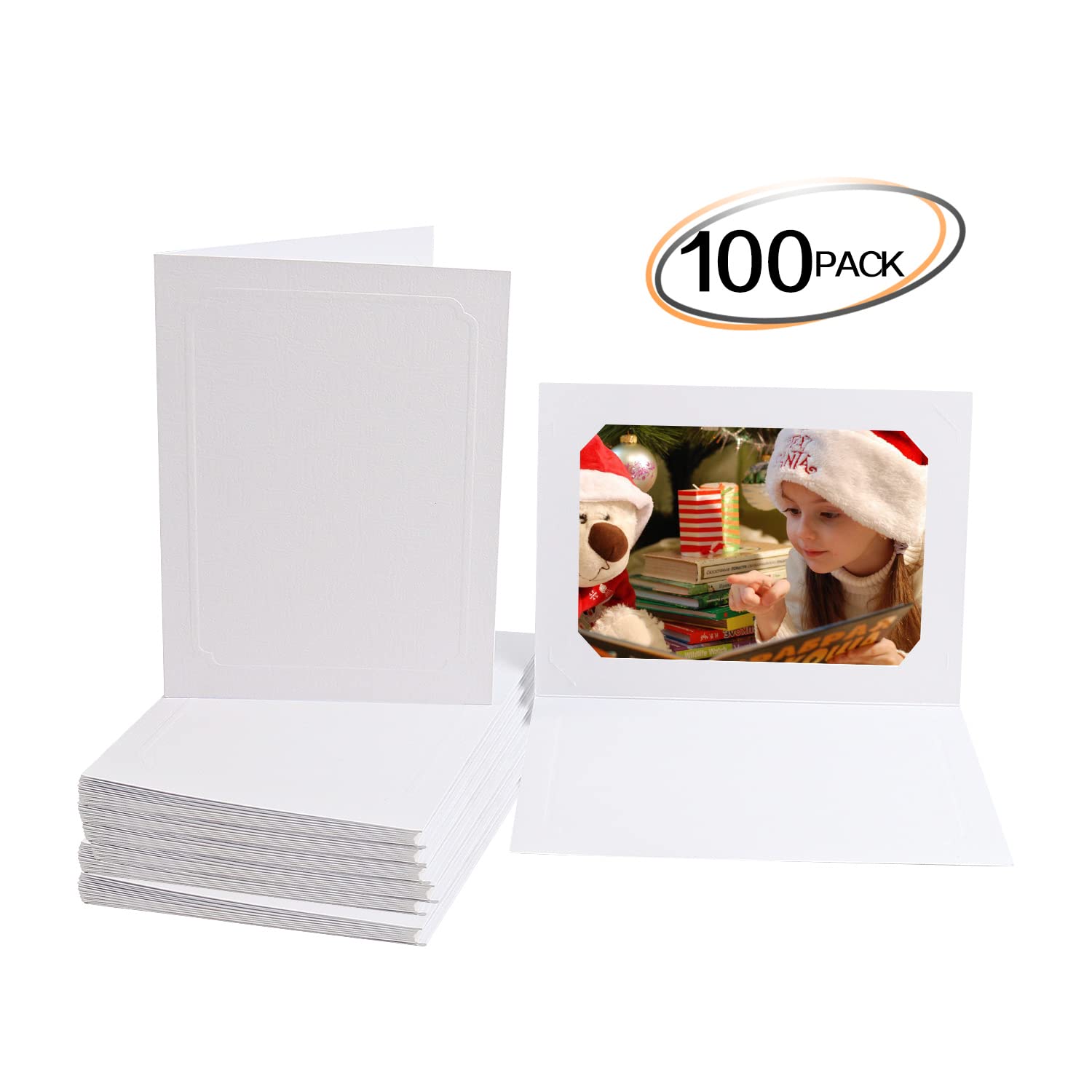 Golden State Art 100-Pack 4x6 or 5x7 Photo Folders | Cardboard Picture Frames & Paper Frame Cards | Greeting/Invitation for Special Events (Graduation, Christmas, Wedding) | Perfect for Scrapbooking, Memory Keepsakes & Party Decorations (White)