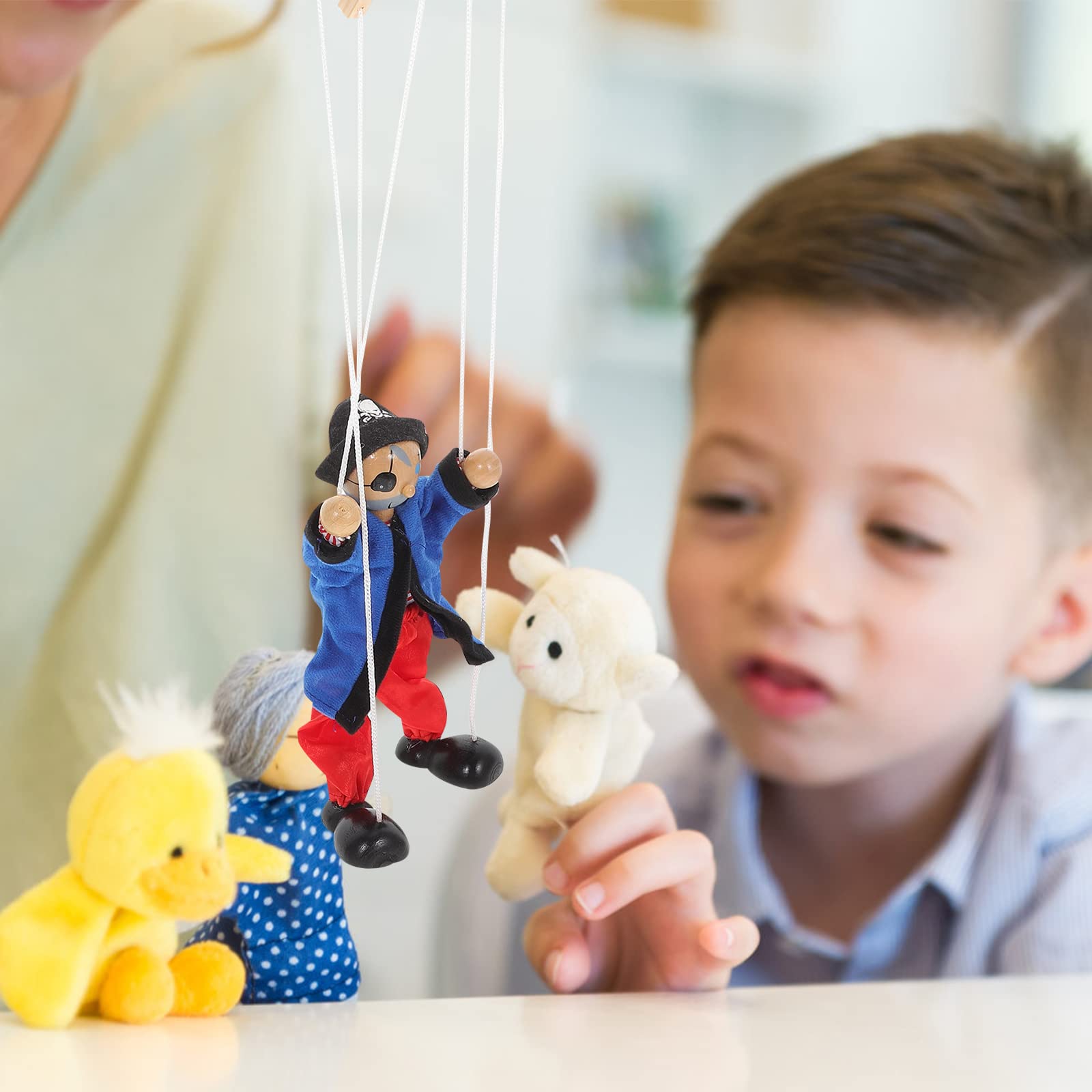 LUOZZY 2Pcs Wooden Pirate Marionette Puppet Set - Handcrafted Pull String Puppet Toys for Kids, Clown & Pirate Characters - Perfect for Birthday Parties, Holiday Gifts & Interactive Play (Blue) | Great for Storytelling, Classroom Activities & Family Entertainment