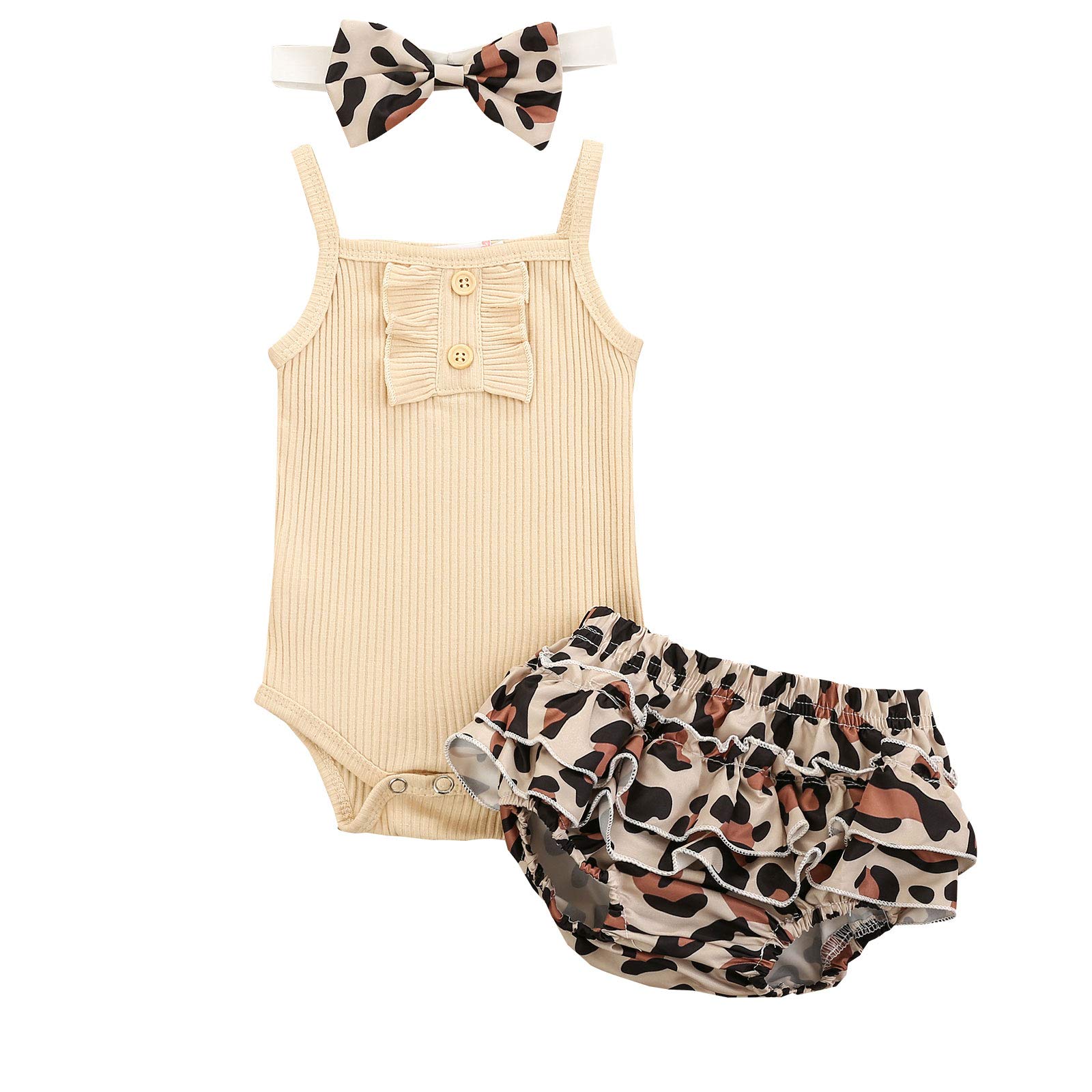 Kuriozud Newborn Baby Girl 2-Piece Summer Outfit Set - Tank Romper Top & Ruffle Bloomer Shorts | Cute Infant Clothes for Photoshoot, Beach & Playtime