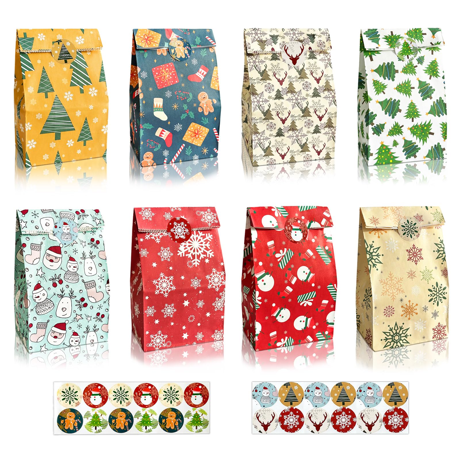 24Pcs Christmas Treat Bags - Small Paper Gift Bags with Stickers for Candy, Party Favors & Holiday Gifts | Xmas Party Decorations & Goodie Bags for Kids | Perfect for Classroom Exchanges, Stocking Stuffers & Holiday Celebrations
