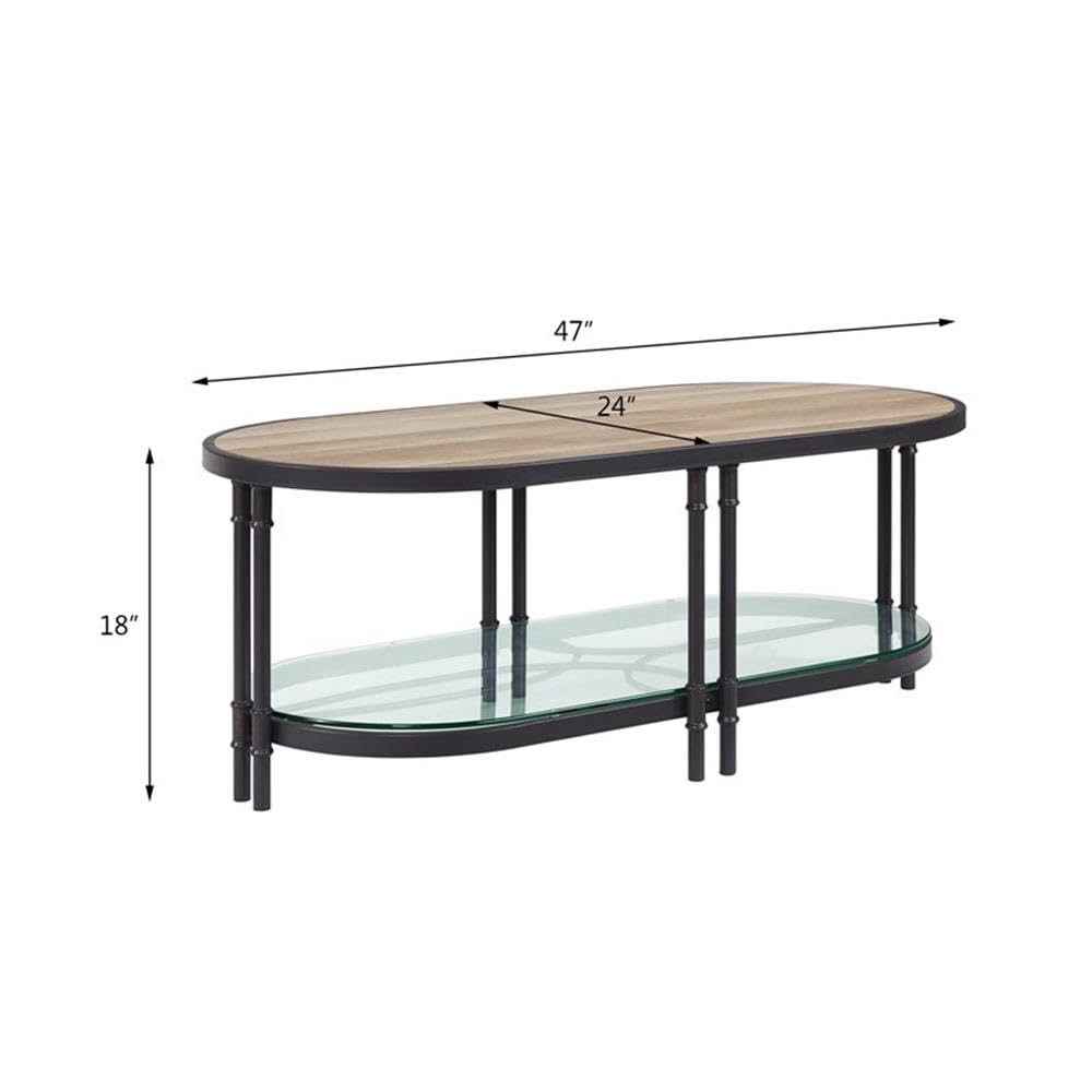 Acme Brantley Oval Wooden Coffee Table - Solid Oak with Sandy Black Finish | Modern Living Room Centerpiece for Home Decor & Entertaining