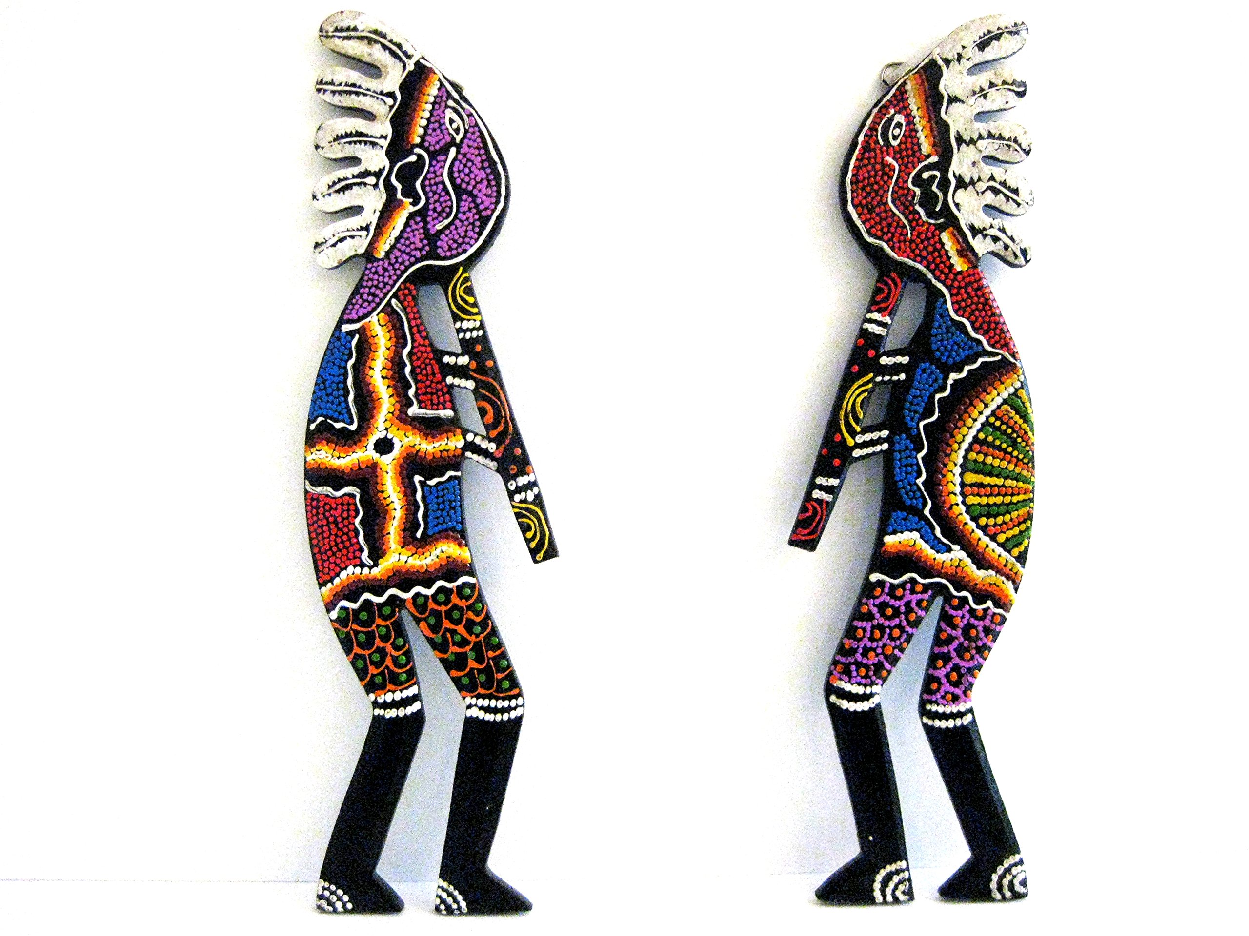 Hand-Painted OMA Kokopelli Wall Art Sculpture - Native American Fertility God Decor Pair for Home & Office Spiritual Decorations