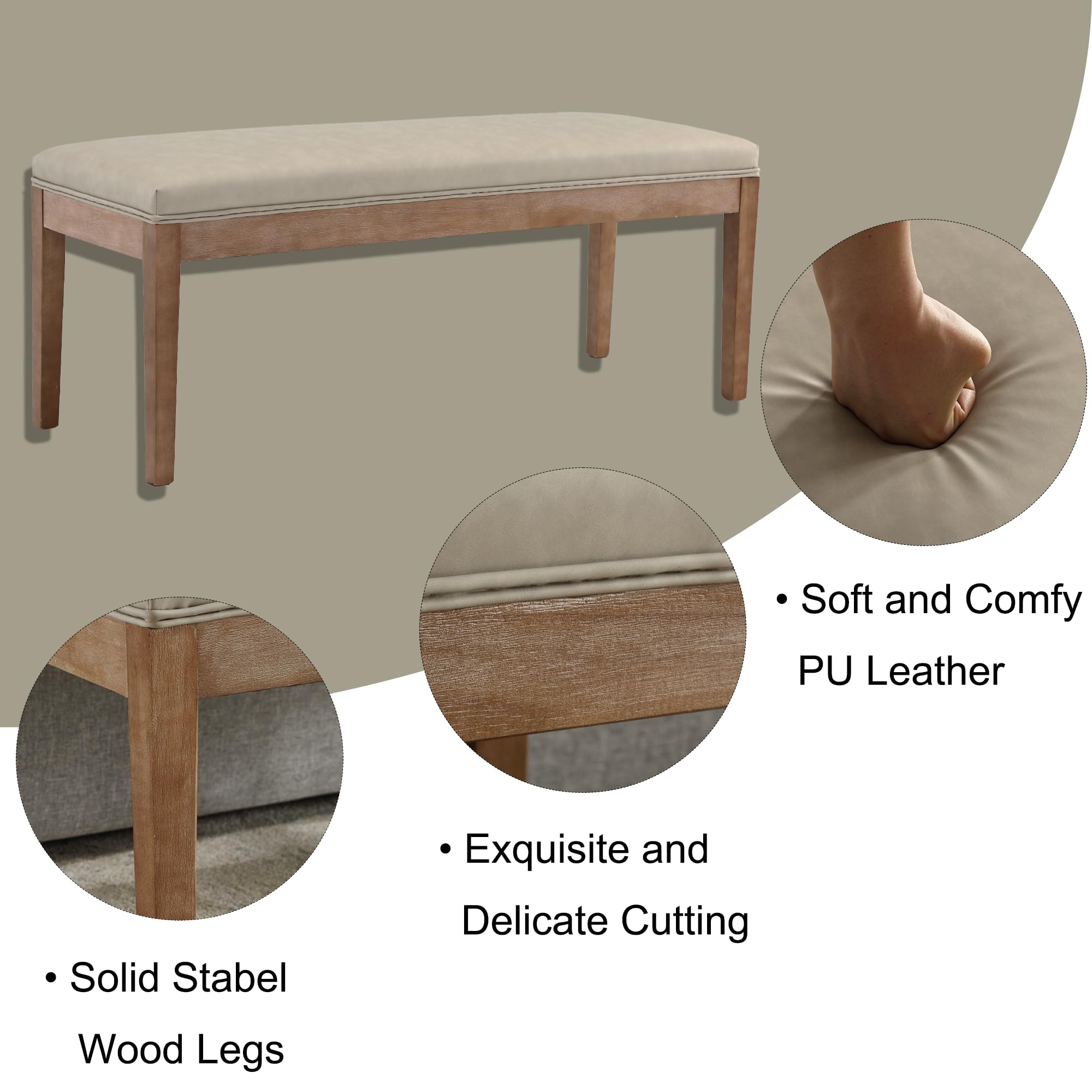Modern Upholstered Entryway Bench with Wood Legs - Grey PU Leather Shoe Storage Bench for Hallway, Porch, Bedroom, Dining Room - Perfect for Entryway Seating, Shoe Storage, and Extra Dining Seating