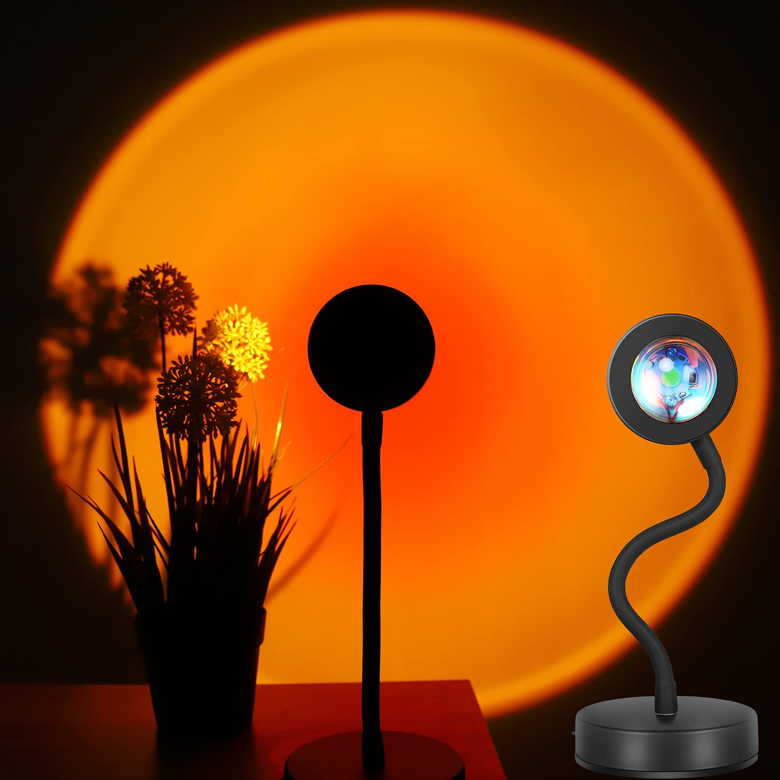 360° Rotating Sunset Projector Lamp - LED Rainbow Sunset Light with Remote, Romantic Mood Lighting for Bedroom, Photography, Home Decor, Parties & Events (Sunset Red)