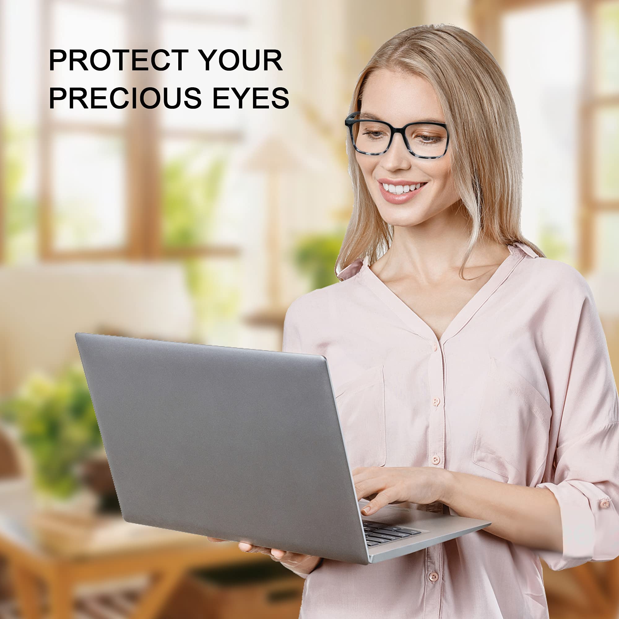 Blue Light Blocking Glasses 3 Pack - Square Frame Computer & Gaming Glasses for Men & Women - Anti Eyestrain Reading Glasses for Work, Study & Screen Time Protection