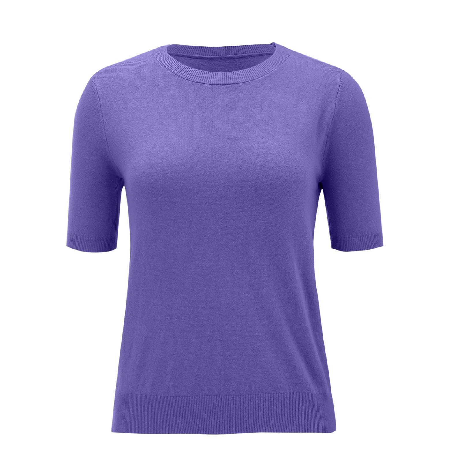 Women's Short Sleeve Crop Sweater - Round Neck Loose Knit T-Shirt Top for Casual Wear, Spring & Summer Fashion, Date Night Outfits