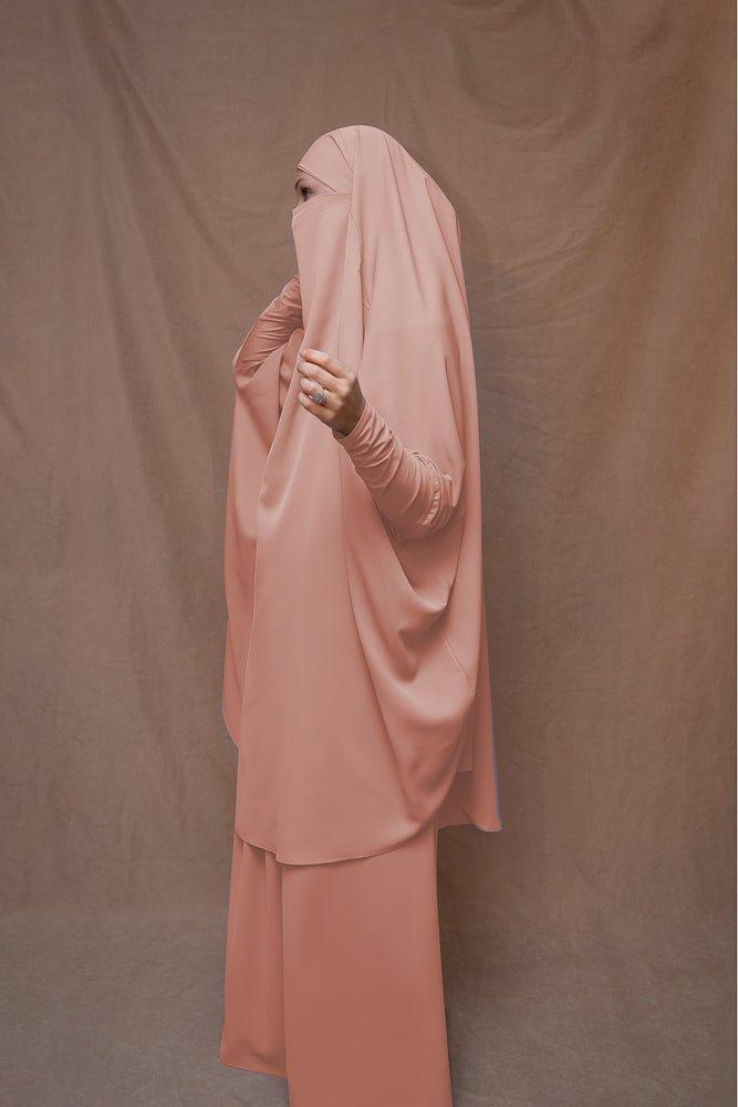 Pink Moira Prayer Umrah Gown with Niqab - Modest Islamic Abaya for Women | Perfect for Hajj, Umrah & Daily Prayers