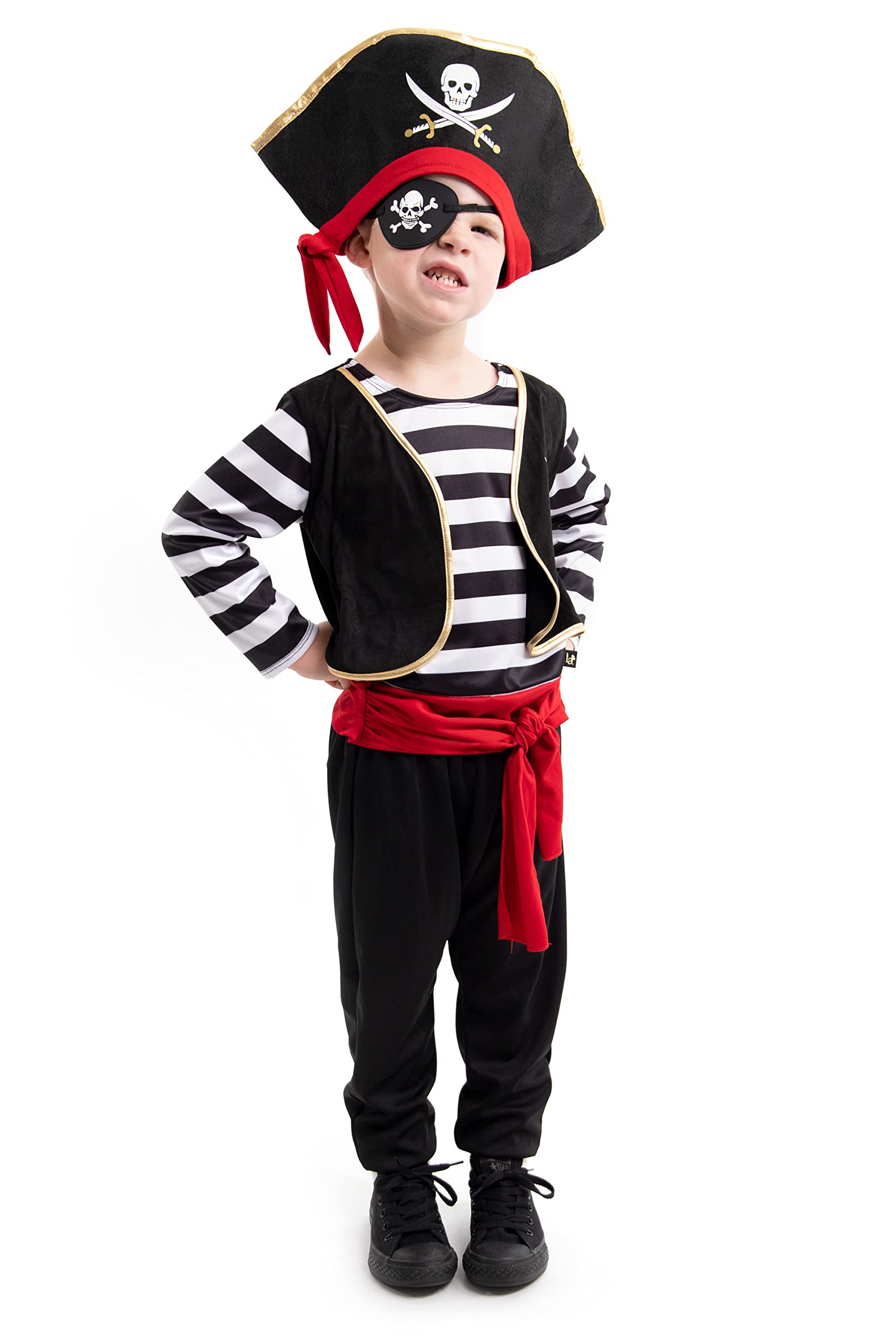 Little Adventures Deluxe Pirate Hat & Eyepatch Set - Premium Costume Accessories for Kids Dress Up, Halloween & Role Play