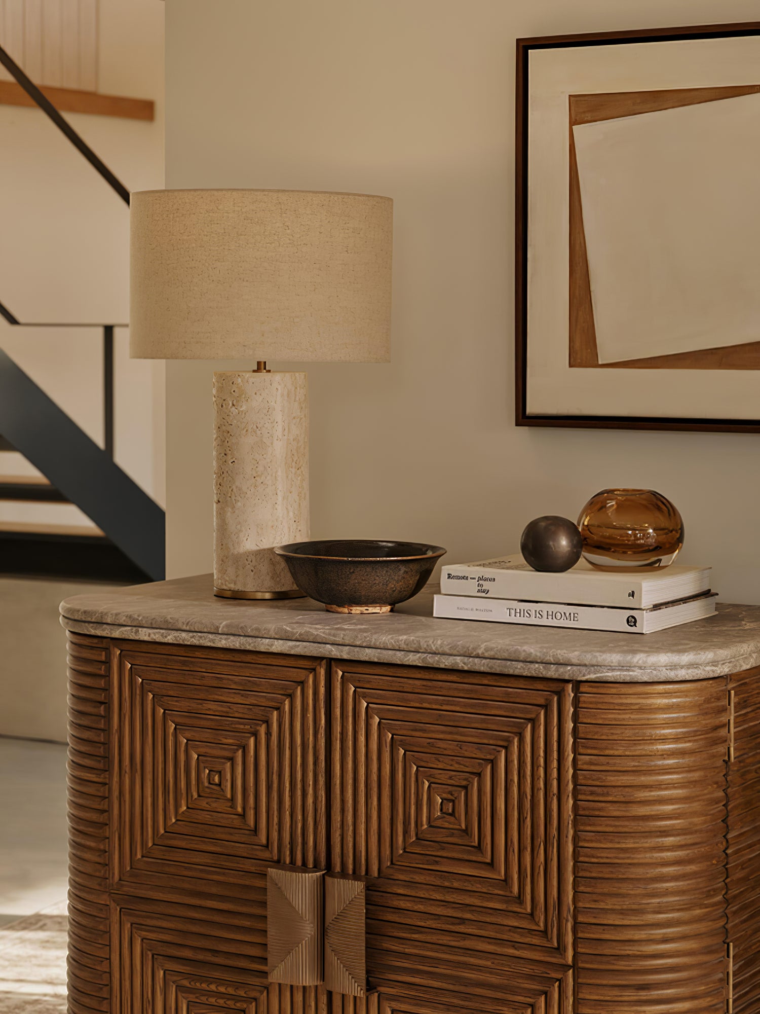 Aria Stone Table Lamp - Modern Decorative Bedside Lighting for Living Room, Bedroom & Office - Dimmable LED Desk Lamp with Natural Stone Base