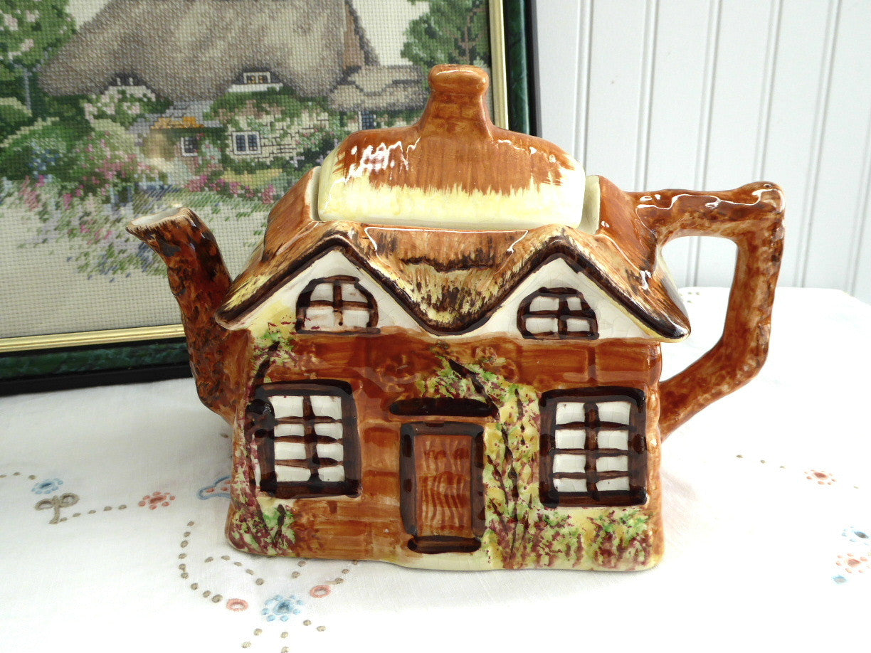 Vintage 1950s Hand-Painted Ye Olde Cottage Large Teapot - Price Kensington Cottage Ware - Perfect for Afternoon Tea, Collectibles & Home Decor