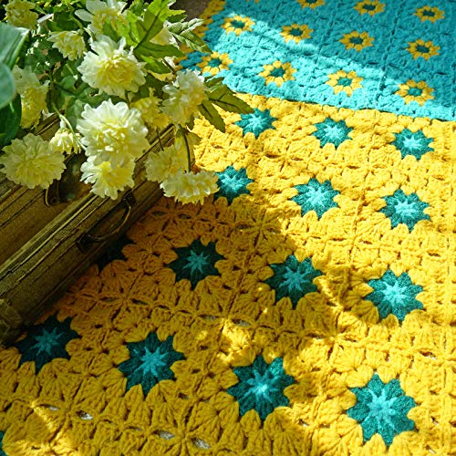 Handmade Granny Square Crochet Throw Blanket 51x19 Inch - Soft Cozy Decorative Couch Blanket for Sofa, Bed, Travel - All Season Warm Blanket Gift for Women & Men - Perfect for Netflix Nights, Camping & Home Decor