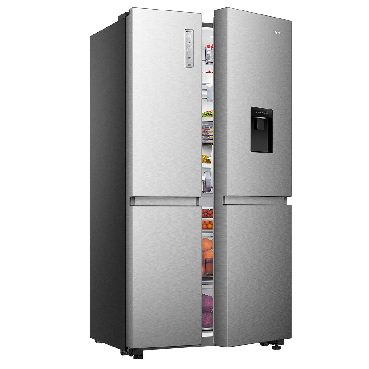 Hisense 649L Side by Side Refrigerator with Non-Plumbed Water Dispenser - Stainless Steel HRSBS649SW - Perfect for Large Families & Modern Kitchens