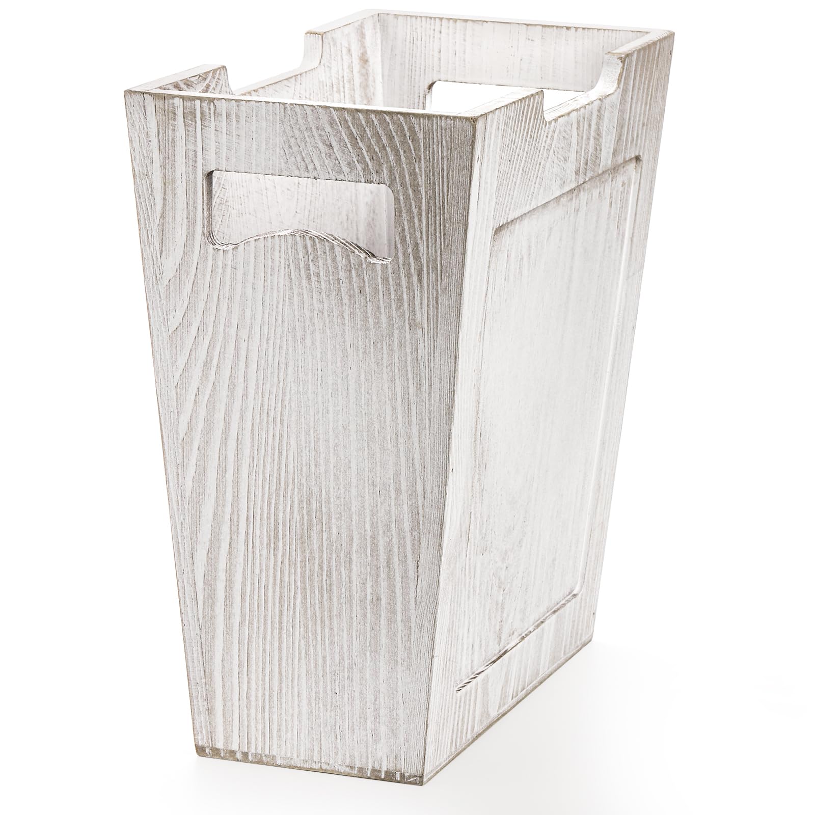 TOPZEA Rustic Wooden Waste Basket - Small Narrow Rectangular Farmhouse Trash Can with Handle for Office, Bedroom, Bathroom & Living Room - Eco-Friendly Home Decor & Organization Solution