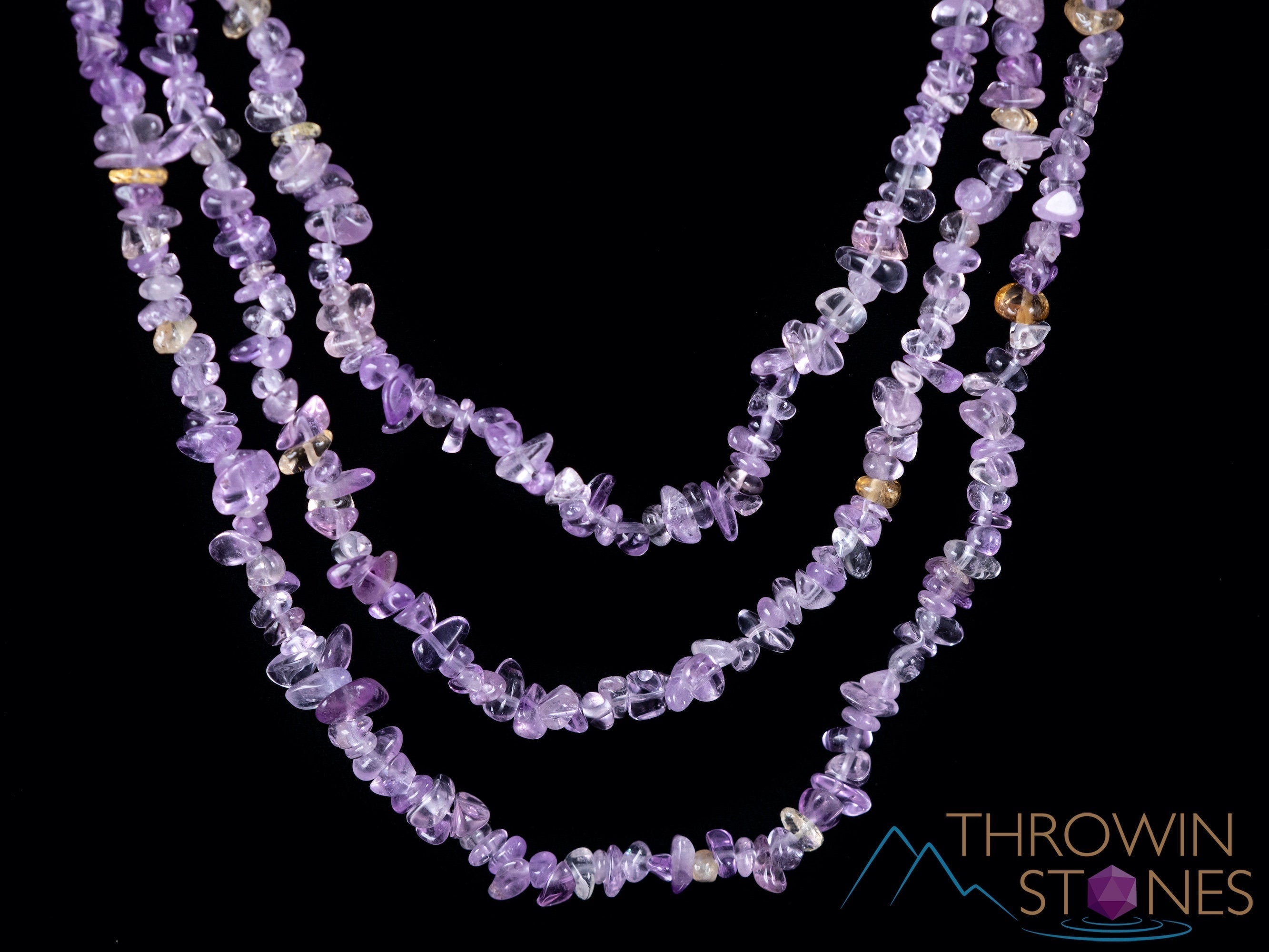 Amethyst Citrine Crystal Necklace - Natural Gemstone Chip Beads Long Beaded Necklace, Handmade Boho Jewelry for Women, Healing Crystal Gift for Meditation & Yoga