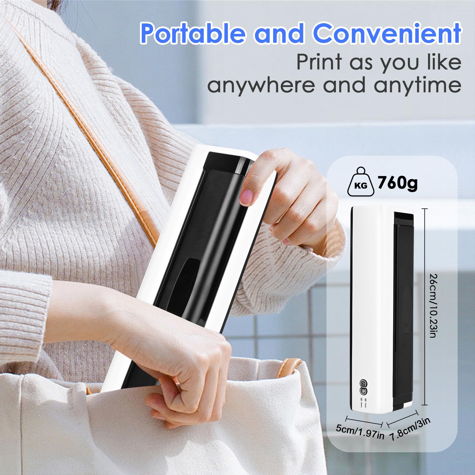 GuKKK A4 Portable Bluetooth Thermal Printer - Compact Mobile Printer for A4 Thermal Paper 210x297mm, Wireless Printing for Android & iOS - Perfect for On-the-Go Receipts, Shipping Labels & Office Documents