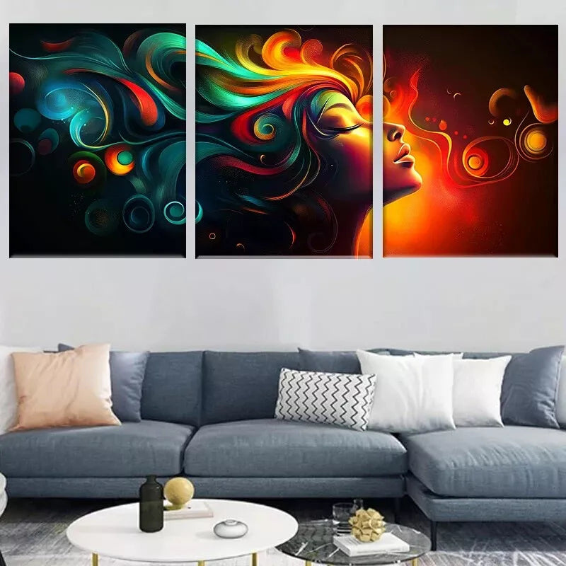 3-Piece Modern Vibrant Abstract Colorful Women's Wall Art Set - Framed Canvas Prints 50x70cm (20x28in) - High Quality Australian Made Wall Decor for Living Room, Bedroom & Office - Ready to Hang Home Decoration