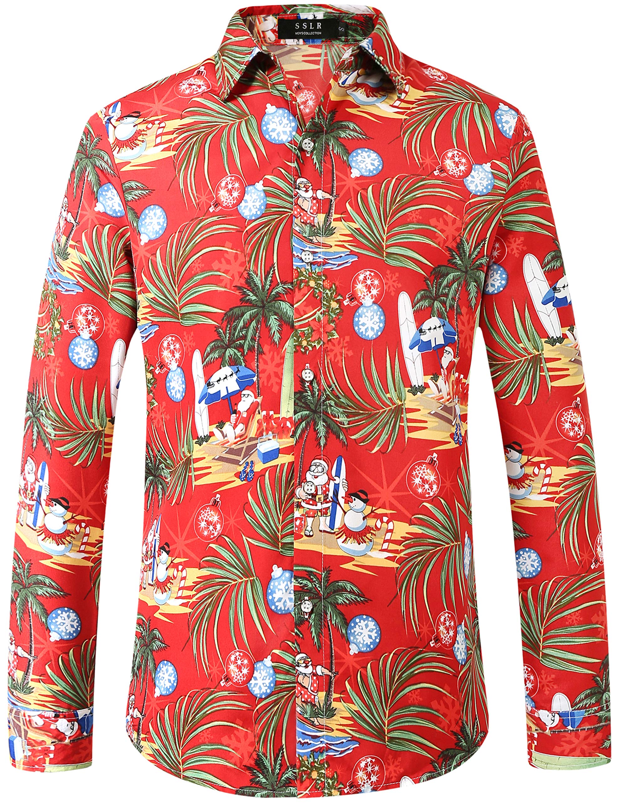 Men's Christmas Santa Claus Button Down Long Sleeve Shirt - Festive Holiday Party Outfit for Office, Family Gatherings & Ugly Sweater Contests