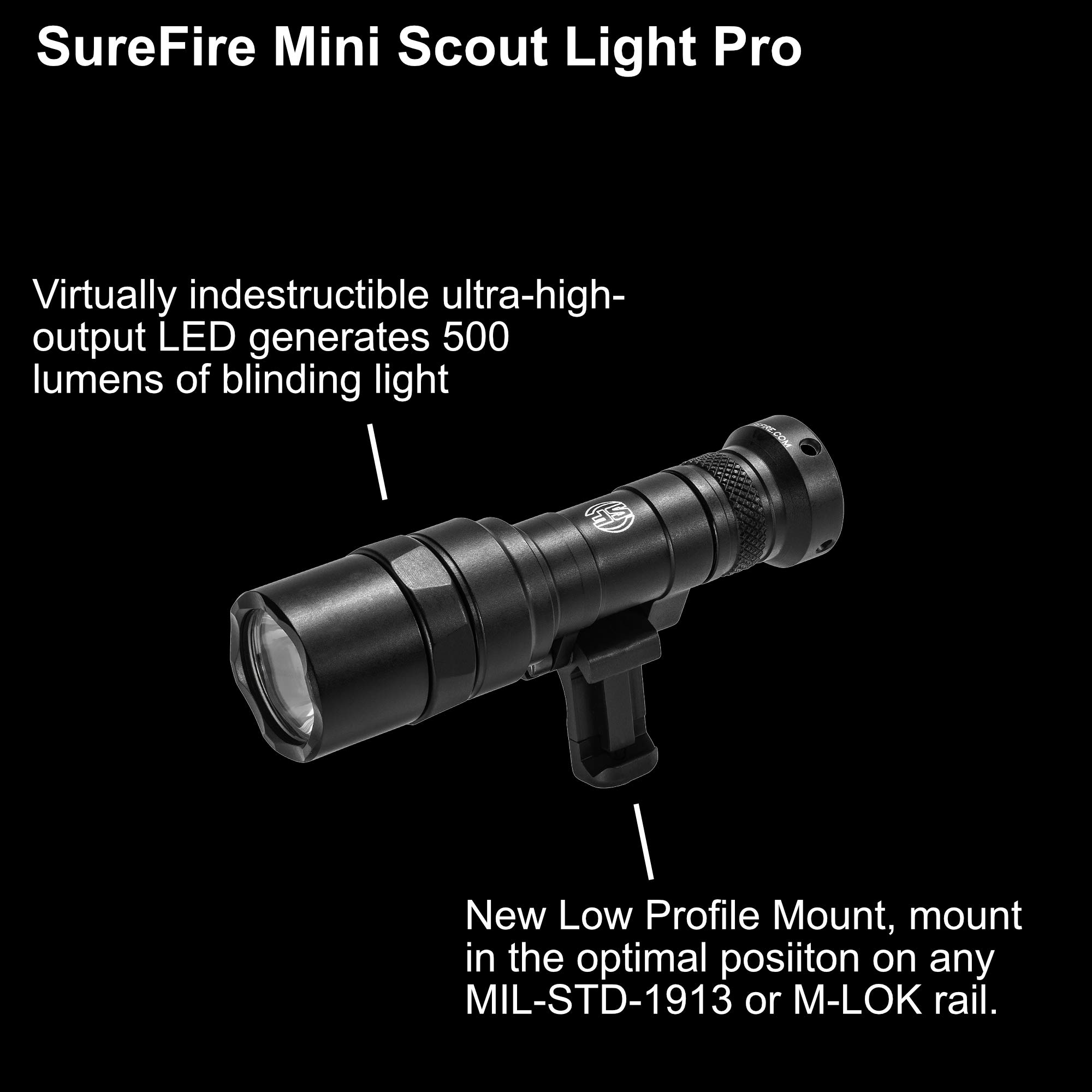 SureFire Mini Scoutlight Pro Tactical Flashlight - 500 Lumen Ultra-Bright LED Weapon Light (340C Model) with 4 Extra CR123A Batteries & Storage Case | Perfect for Hunting, Home Defense & Tactical Operations