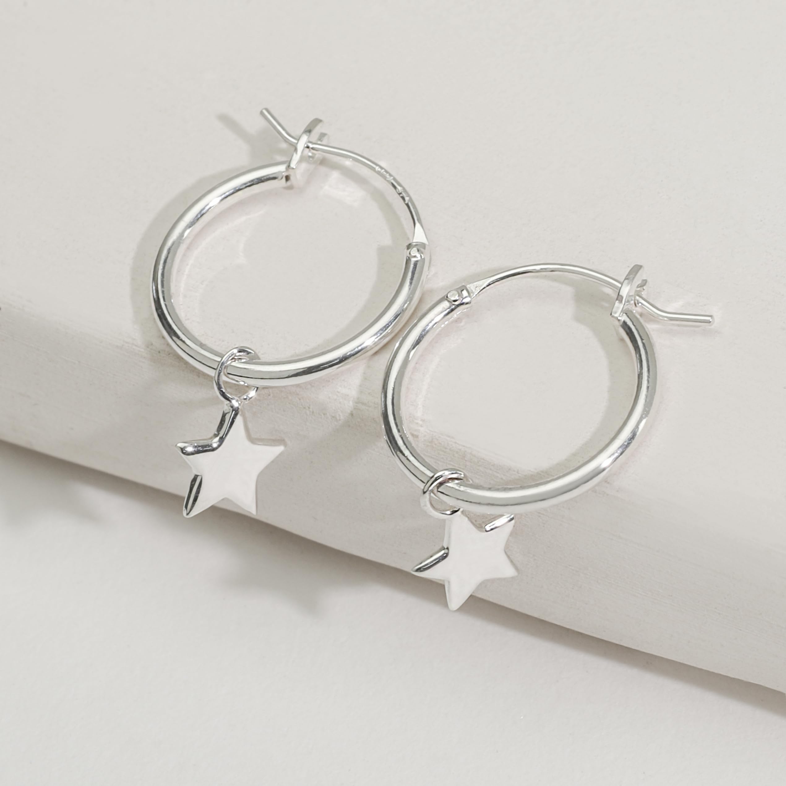 Boma Jewelry Sterling Silver Dangling Star Hoop Earrings for Women - Trendy Celestial Jewelry for Everyday Wear & Special Occasions