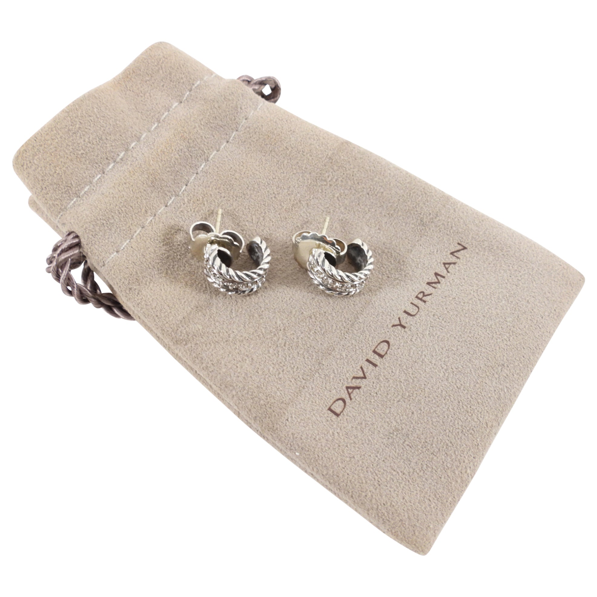 David Yurman Sterling Silver Diamond Cable Huggie Earrings for Women - Elegant & Timeless Hoop Earrings for Everyday Wear & Special Occasions