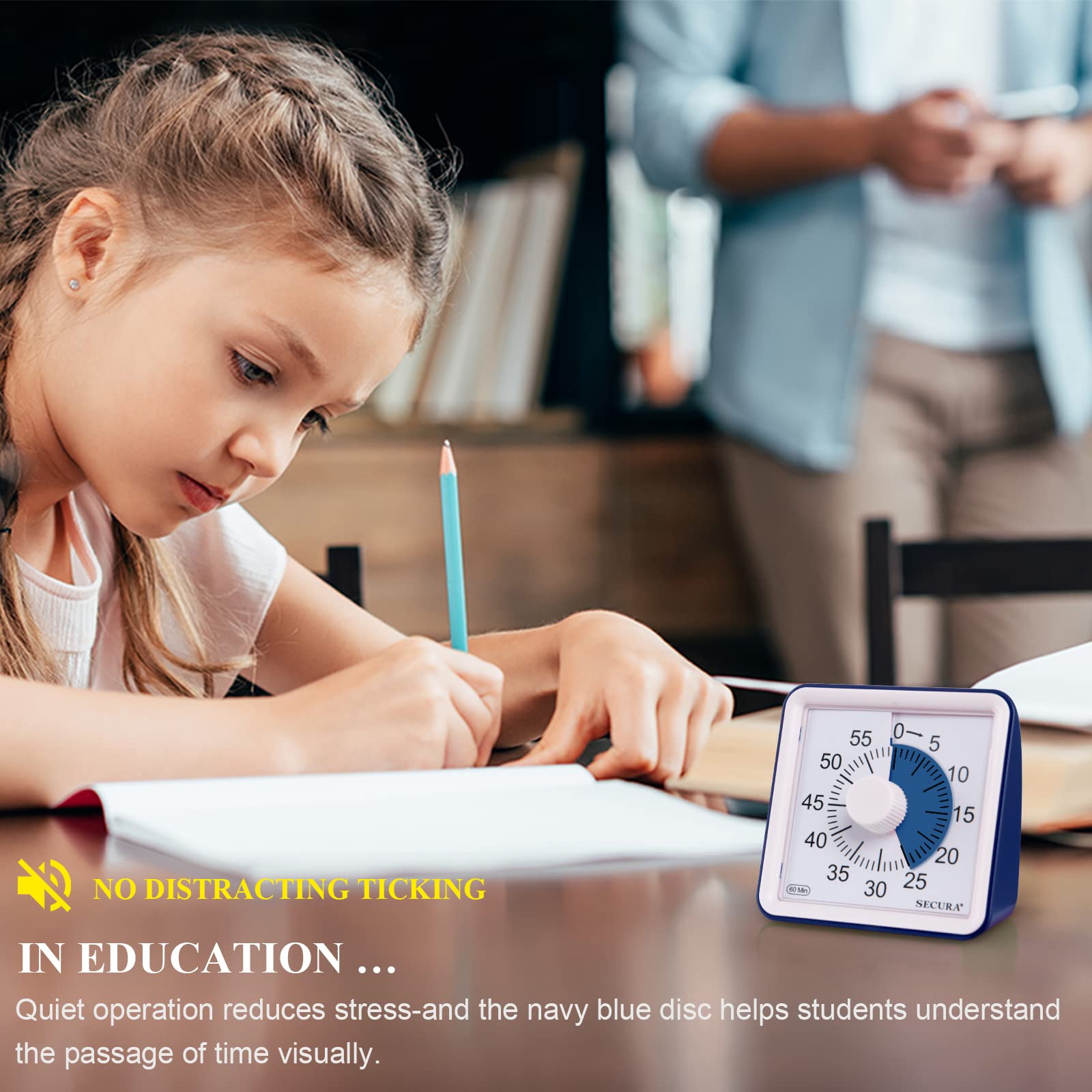 Secura 60-Minute Visual Timer with Colorful Display - Countdown Timer for Classroom, Kids Learning, Homework & Time Management - Perfect for Teachers, Parents & Office Use (Navy Blue)