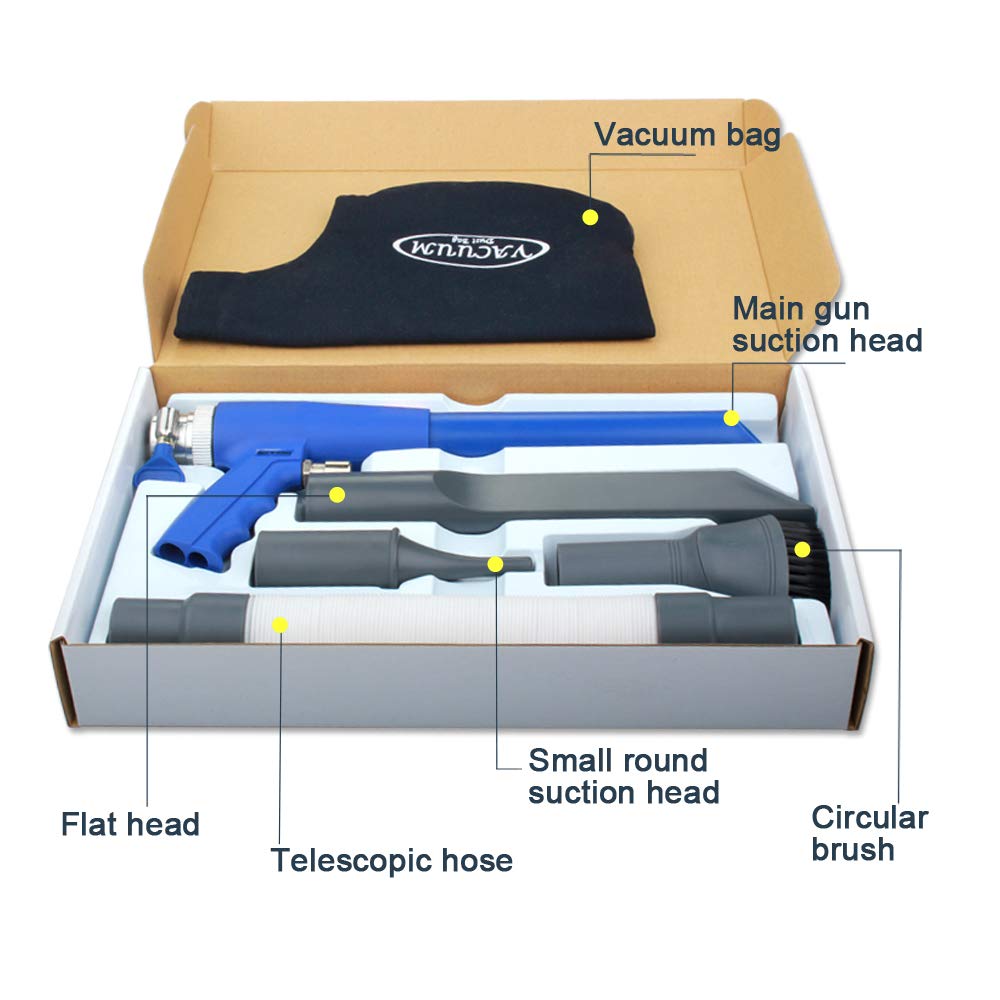 SAKAI 2-in-1 Air Vacuum Kit - Pneumatic Blow Gun & Suction Cleaner with 3 Nozzles & Rotatable Brush for Workshop, Garage, Car Detailing, and Home Cleaning