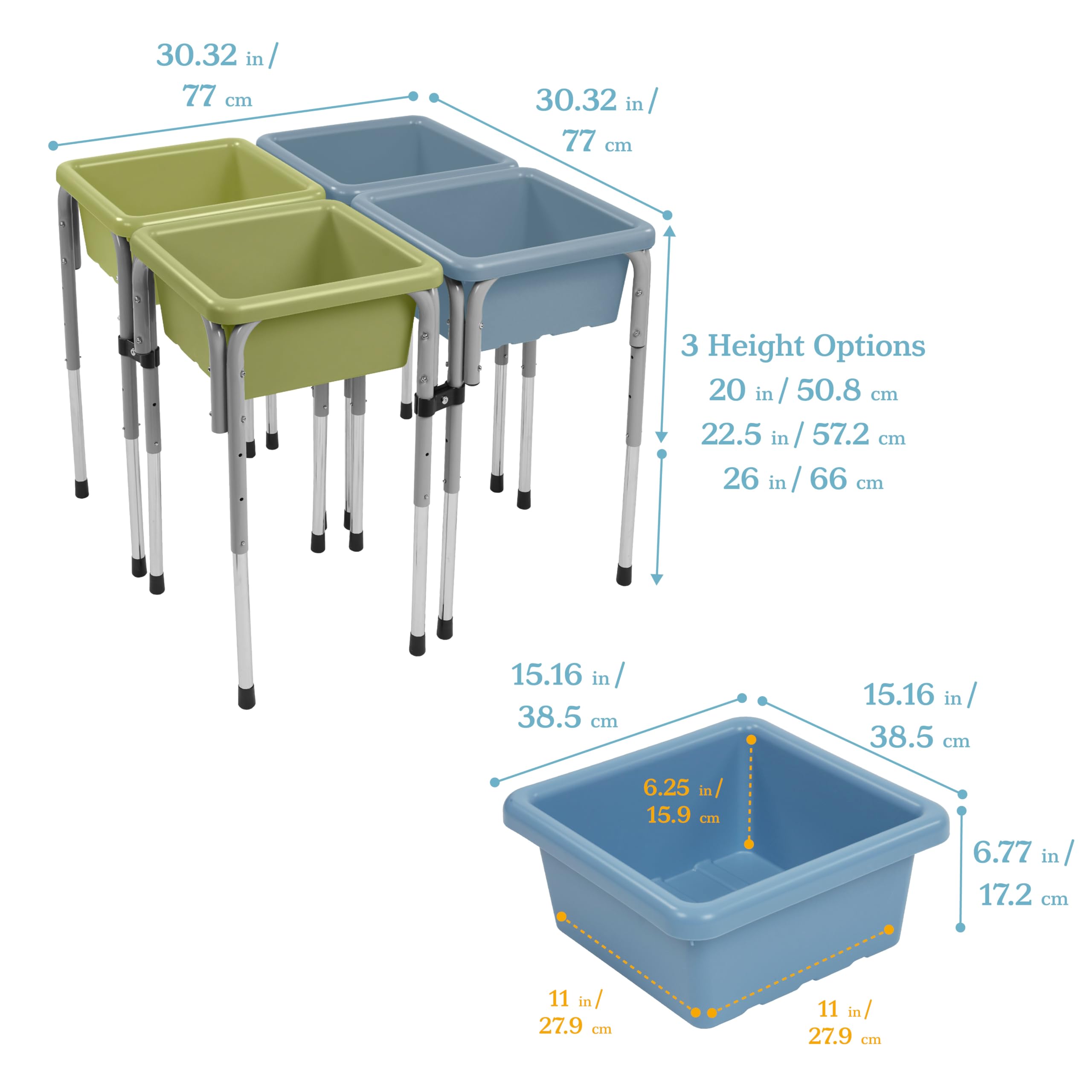 ECR4Kids 4-Station Adjustable Sand and Water Play Table with Sensory Bins - Fern Green & Powder Blue for Kids Indoor/Outdoor Sensory Play, Preschool Learning Activities, and Backyard Fun