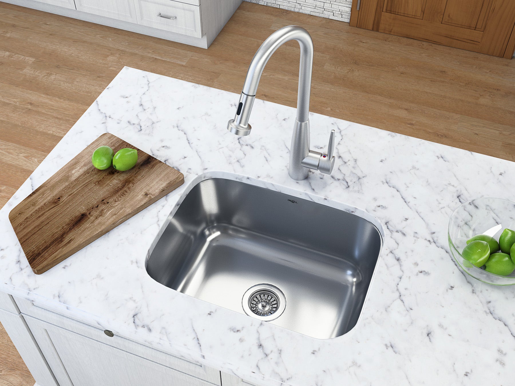 Signature II Pull Out Single Handle Kitchen Faucet - Modern Stainless Steel Bar Sink Faucet with High Arc Spout for Easy Dishwashing & Food Prep (Perfect for Home, Restaurant & Commercial Use)