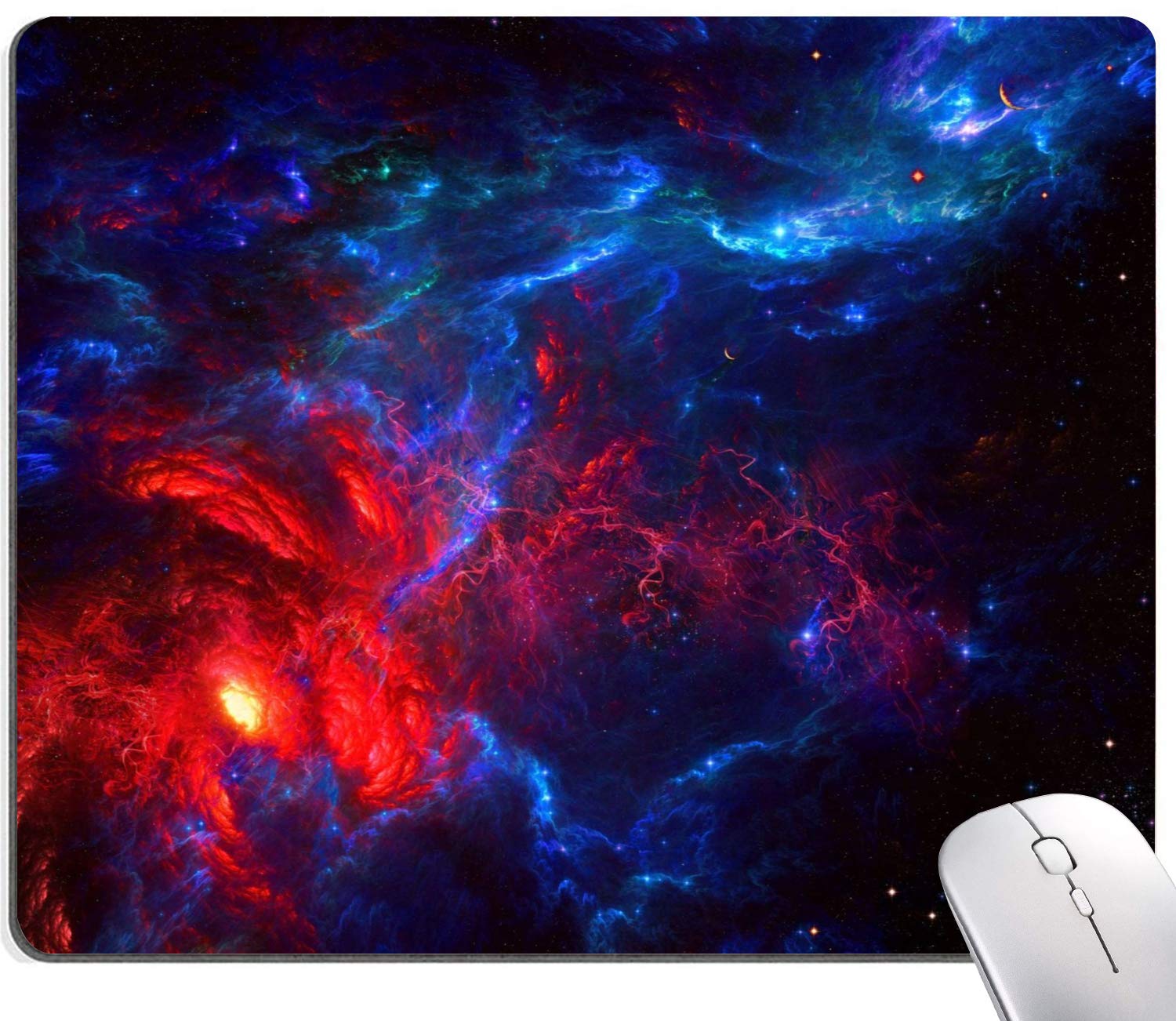 Galaxy Starry Night Mouse Pad with Red & Blue Nebula Design - Non-Slip Rubber Base, Waterproof Computer Mouse Mat for Office, Gaming & Home Use - Perfect for Men, Women & Kids (9.5