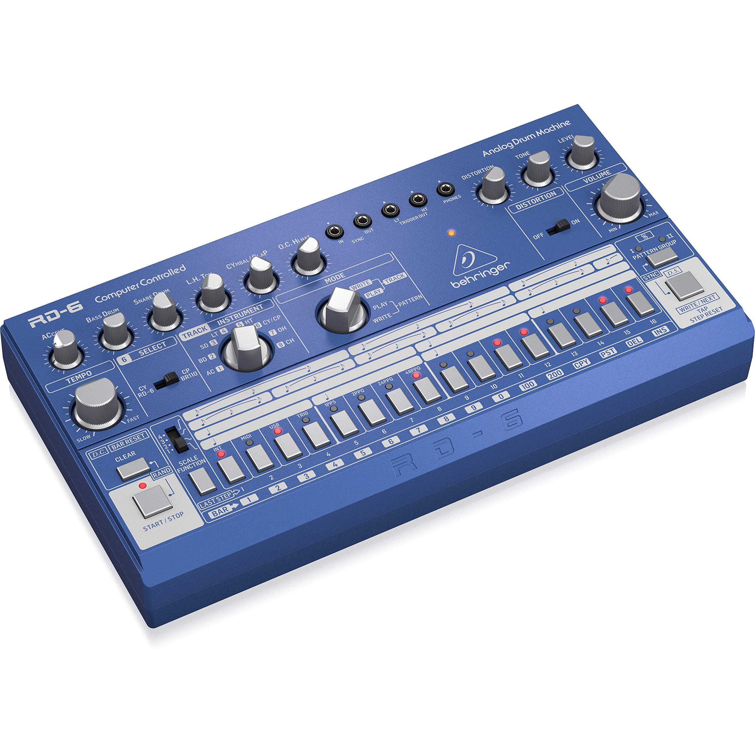 Behringer RD-6-BU Professional Analog Drum Machine with Classic Sounds - Blue | Perfect for Music Production, Live Performances & Studio Recording
