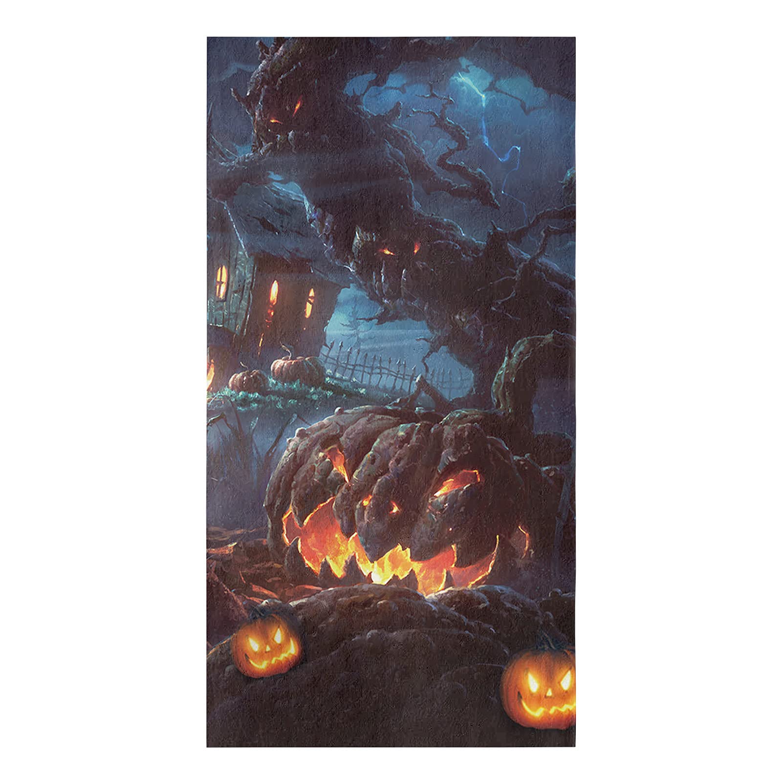Halloween Pumpkin Haunted House Kitchen Towels - Super Absorbent & Machine Washable Microfiber Dish Towels with Hanging Loop, 18 x 28 Inches, Jack O' Lantern Design - Perfect for Halloween Decor, Kitchen, Bar, and Holiday Party Decorations