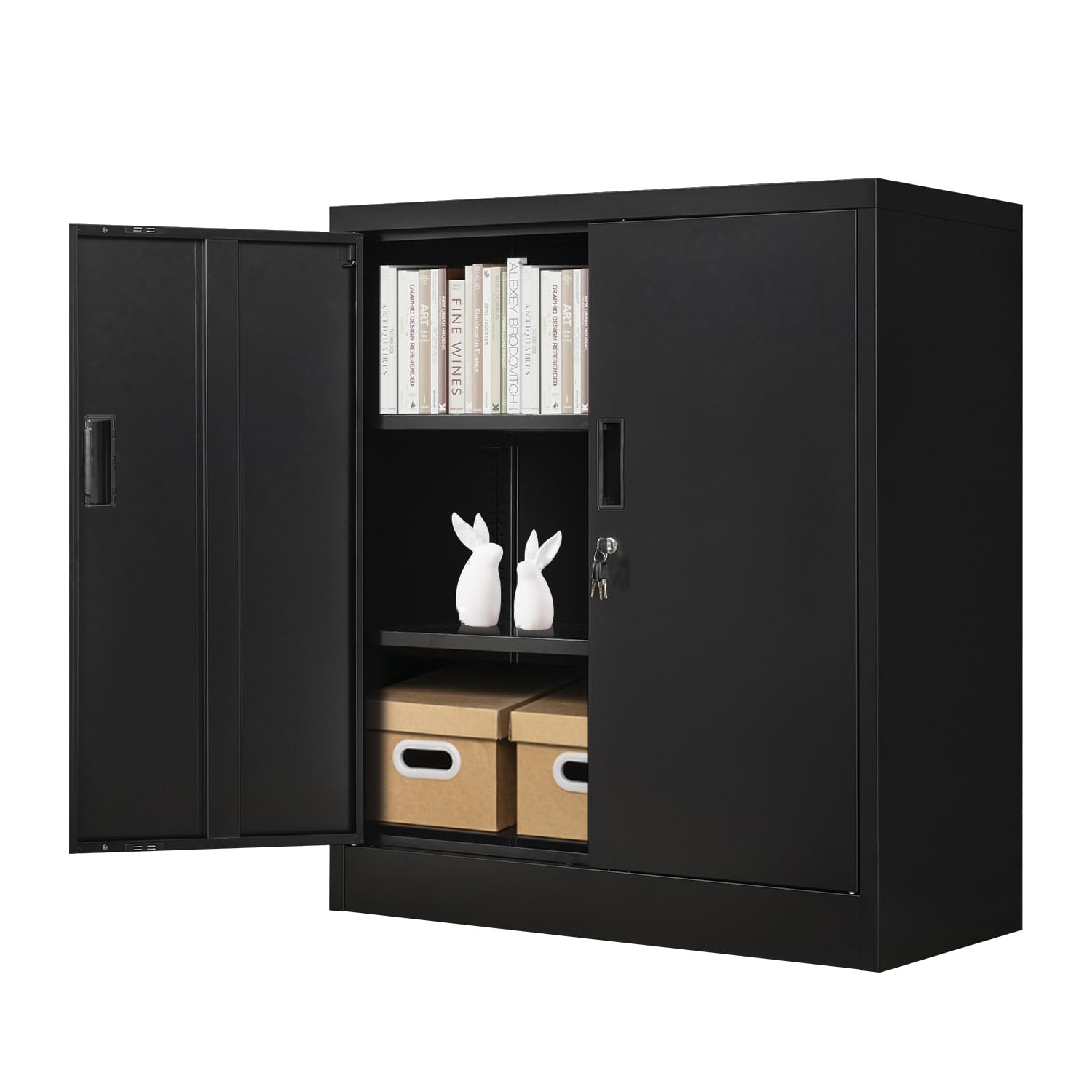 Heavy-Duty Metal Storage Cabinet with 2 Adjustable Shelves - Secure Steel Locking Cabinet for Home, Office, Garage, Utility Room & Basement Organization - 36.2