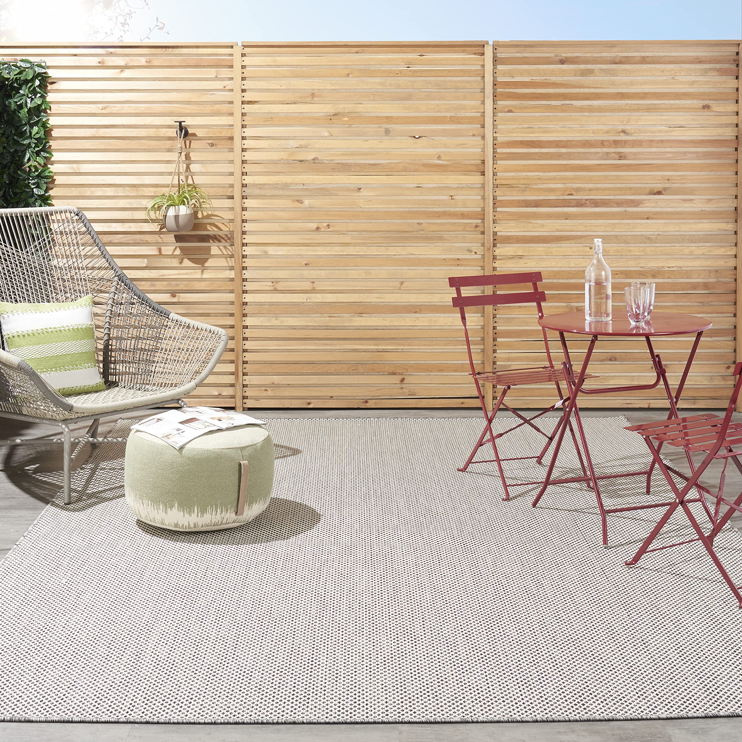 Nourison Courtyard 7' x 10' Indoor/Outdoor Area Rug - Ivory & Charcoal Geometric Design, Non-Shedding & Easy Clean - Perfect for Bedroom, Living Room, Dining Room, Deck, Patio & Backyard (7x10)