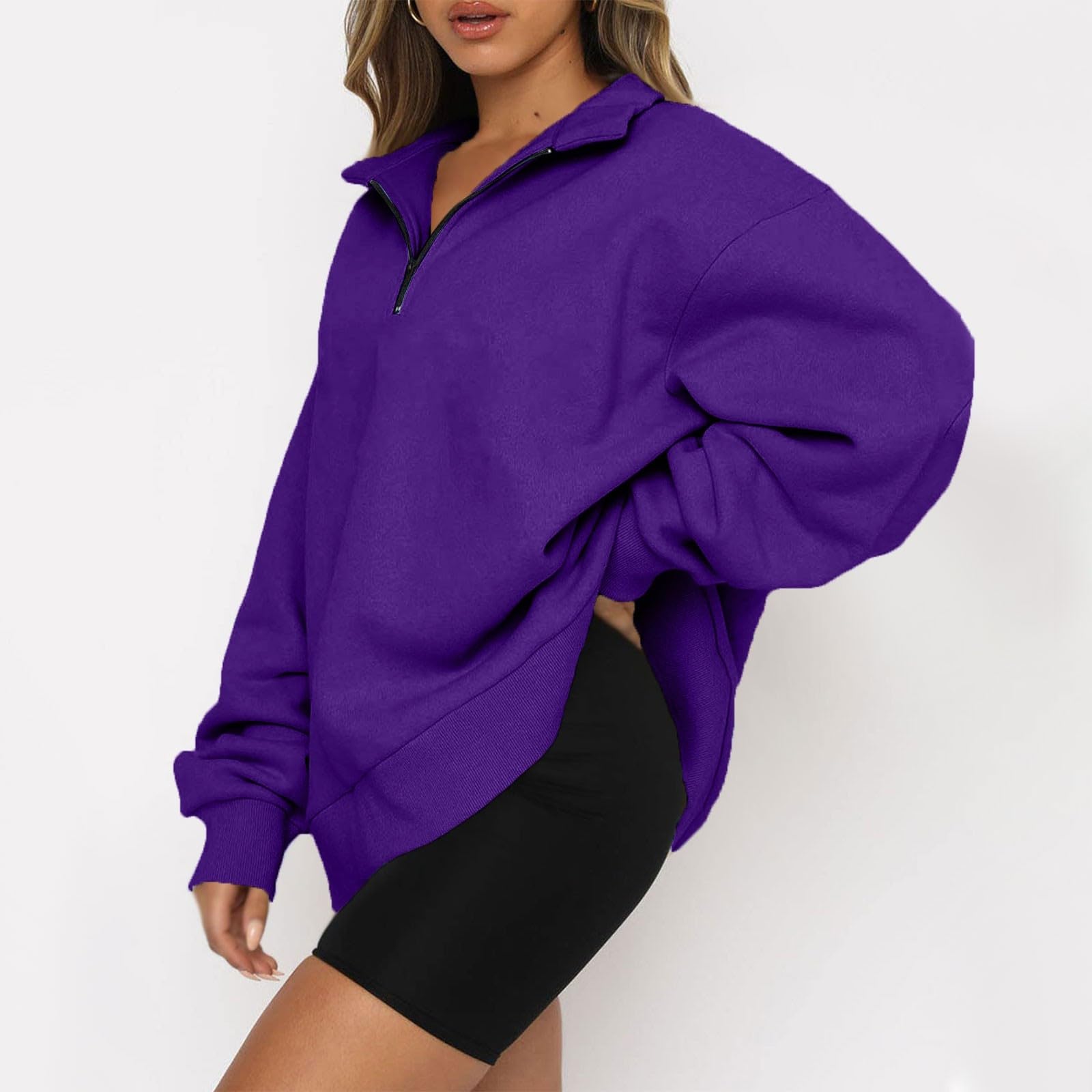 Women's Oversized Sweatshirt - Casual Long Sleeve Quarter Zip Pullover Hoodie | Y2K Trendy Fall Fashion | Perfect for Streetwear, Loungewear & College Outfits