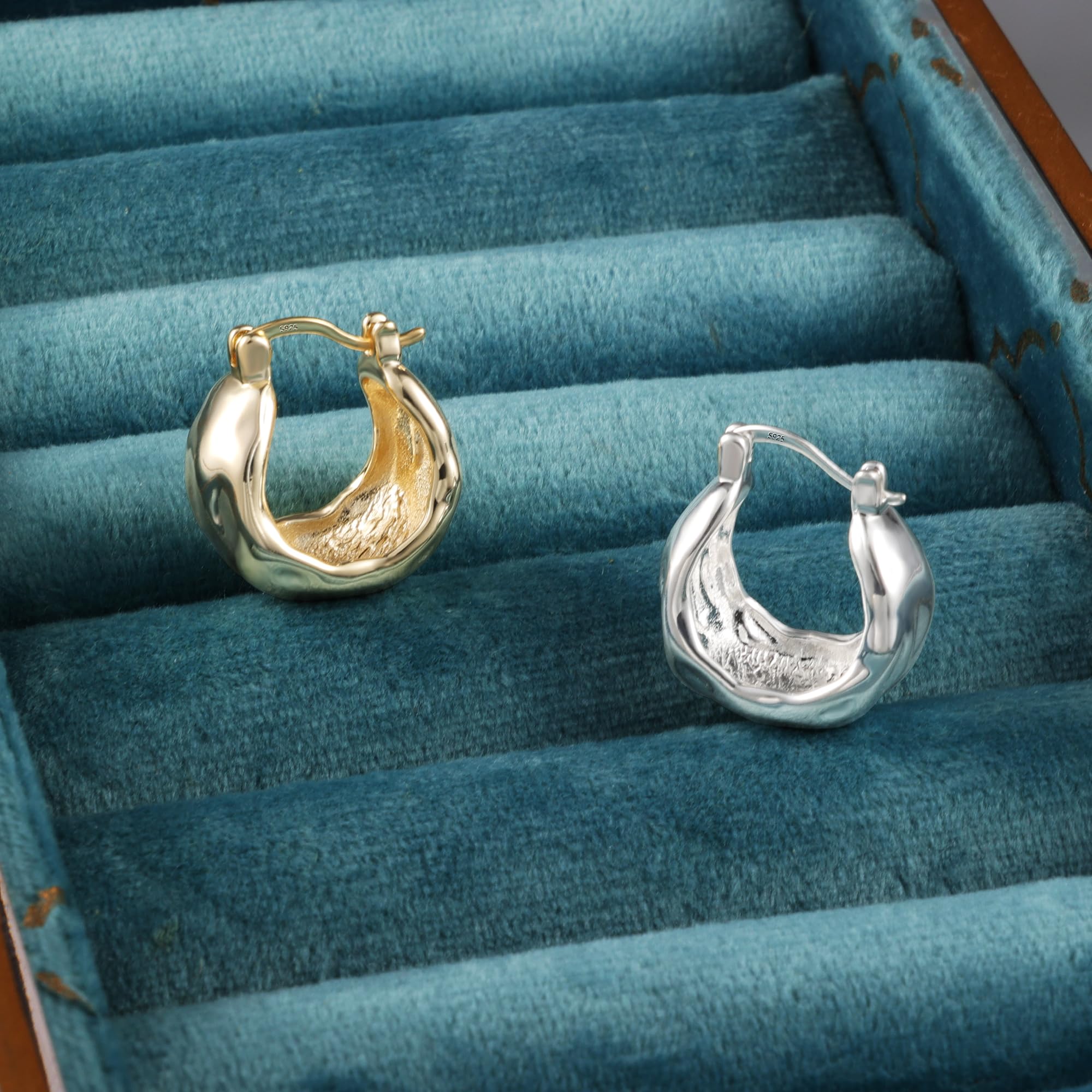 925 Sterling Silver Hammered Chunky Hoop Earrings for Women | Hypoallergenic Thick Hoop Earrings | Wide Hoop Earrings for Everyday Wear & Special Occasions