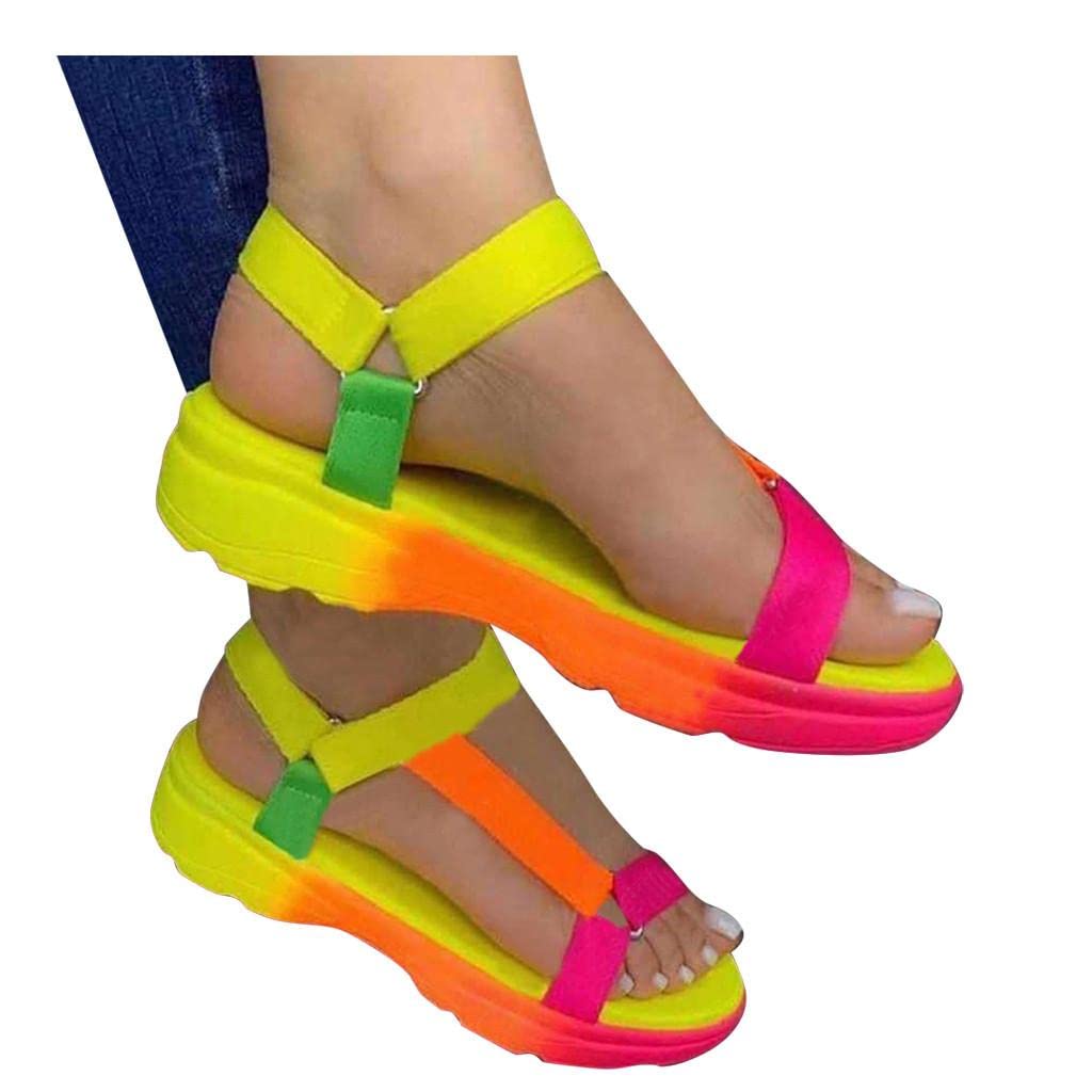 Masbird Women's Crystal Wedge Sandals - Summer Open Toe Strappy Flat Sandals for Casual Wear & Travel | Beach, Vacation, and Everyday Comfort Shoes