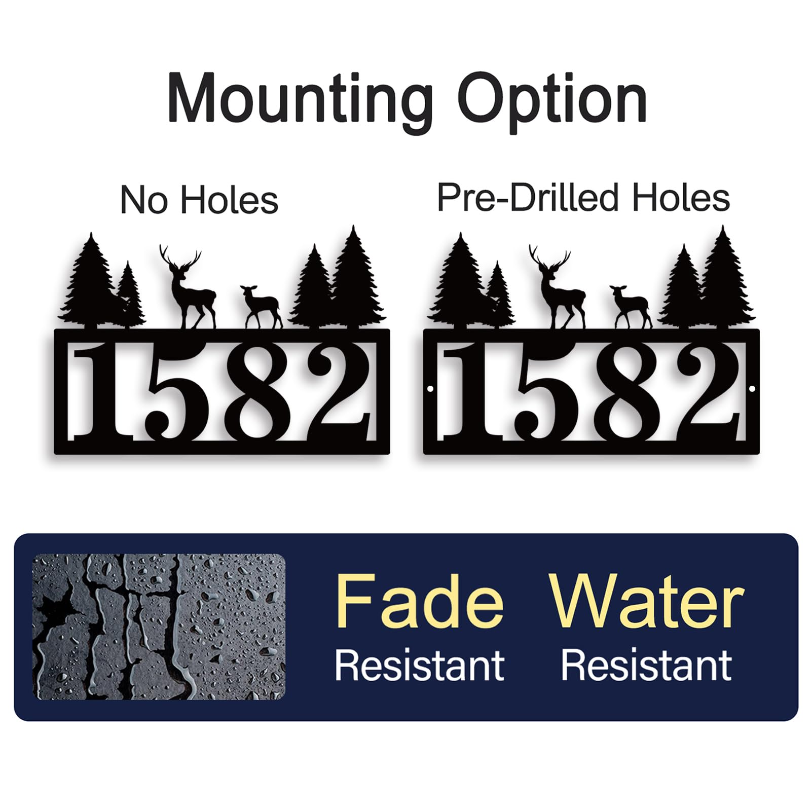 Custom Metal House Numbers for Outdoor - Personalized Modern Address Plaque Sign for Yard & Home (Deer & Pine Design) - Durable Weatherproof House Numbers for Front Door, Mailbox & Driveway