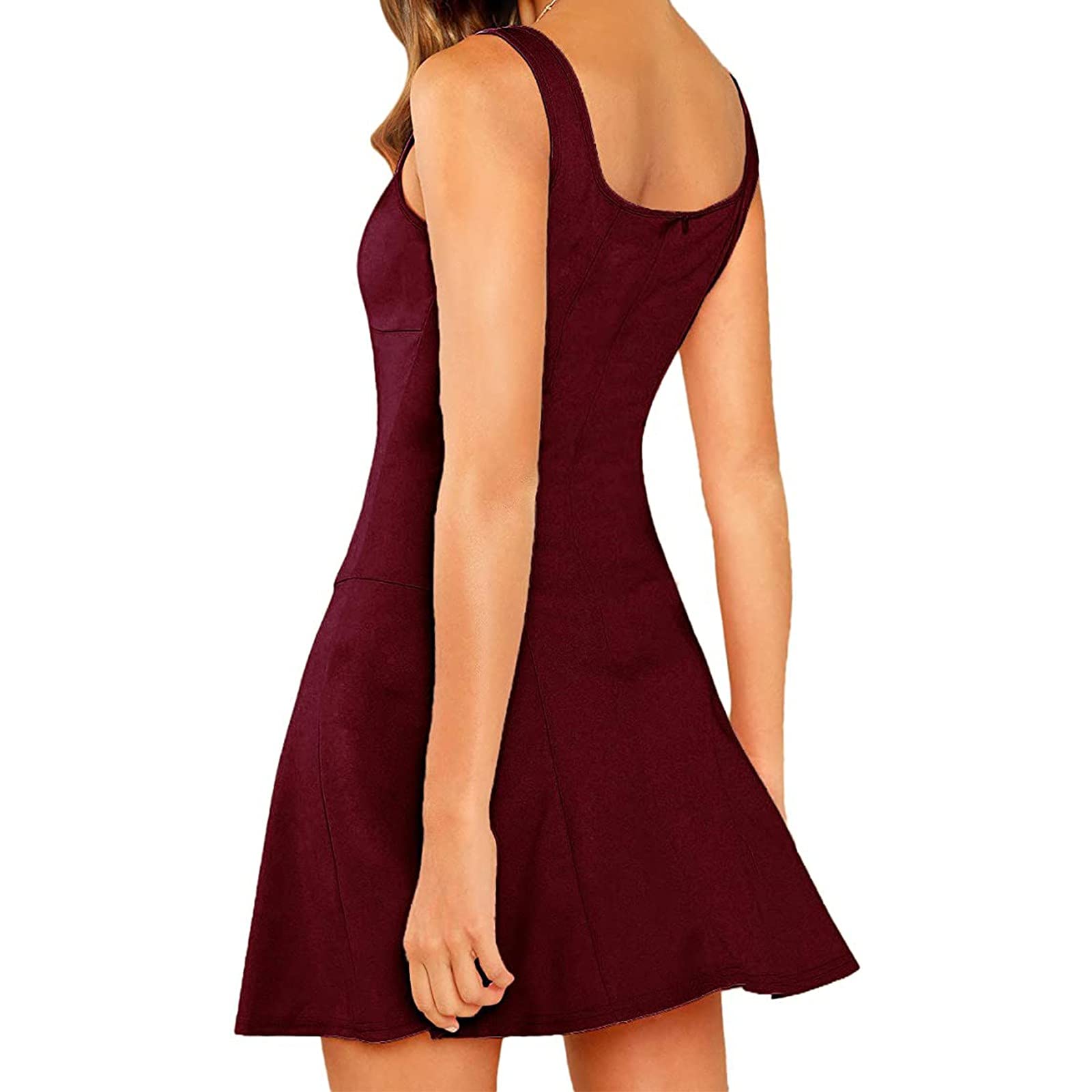 Hamovessi Women's Summer Square Neck Sleeveless Dress - Solid Color Casual Loose Mini Dress for Beach, Party & Vacation | Lightweight Comfortable Sundress for Outdoor Activities