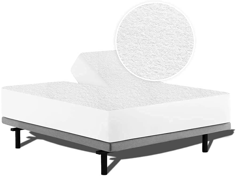 Split King Mattress Protector for Adjustable Beds - 100% Waterproof, Breathable Terry Cotton Cover, Fitted Sheet Style, Half Split Design (34