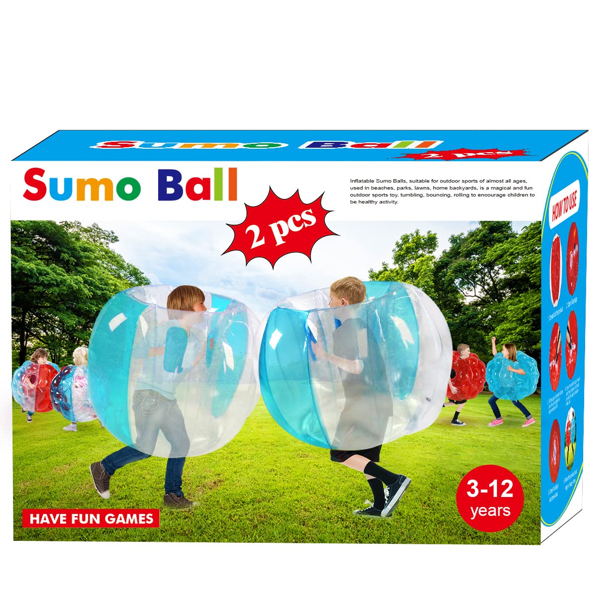 **2-Piece Kids Sumo Balls Set - 36 Inch Bumper Bounce Toys for Outdoor Play, Team Games, and Lawn Activities (Blue+Blue) - Perfect for Backyard Fun, Birthday Parties, and School Events**