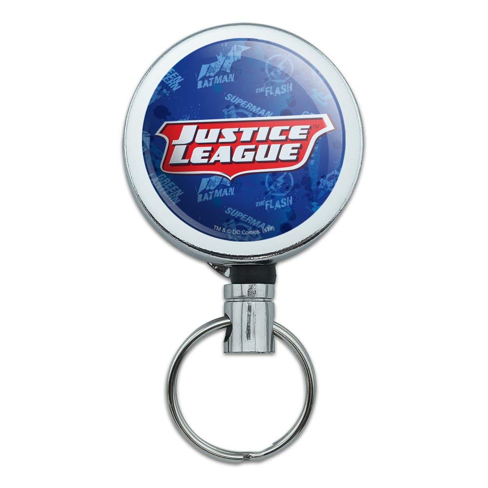 Justice League Logo Heavy Duty Metal Retractable ID Badge Holder - Key Card & Tag Holder with Belt Clip for Work, Security, Office & Convention Access