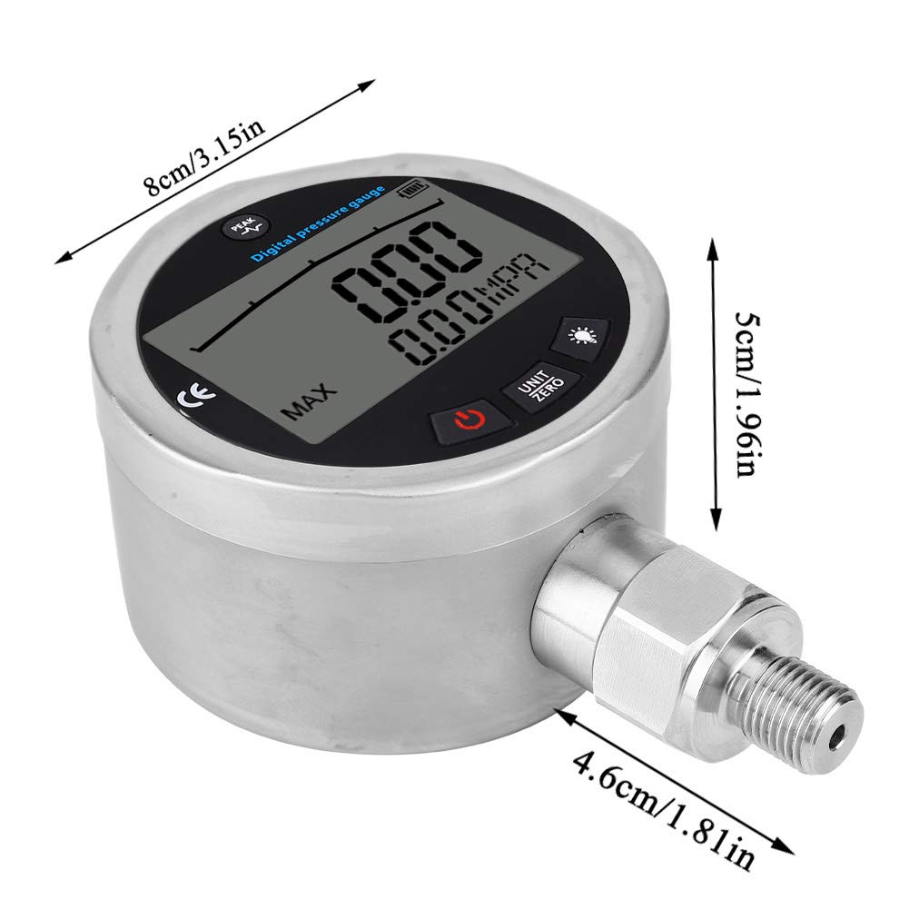 Digital Hydraulic Pressure Gauge 400BAR 0-40Mpa 10000PSI Stainless Steel - Heavy Duty Industrial Air Compressor System Monitor for Oil, Gas & Water Pressure Testing