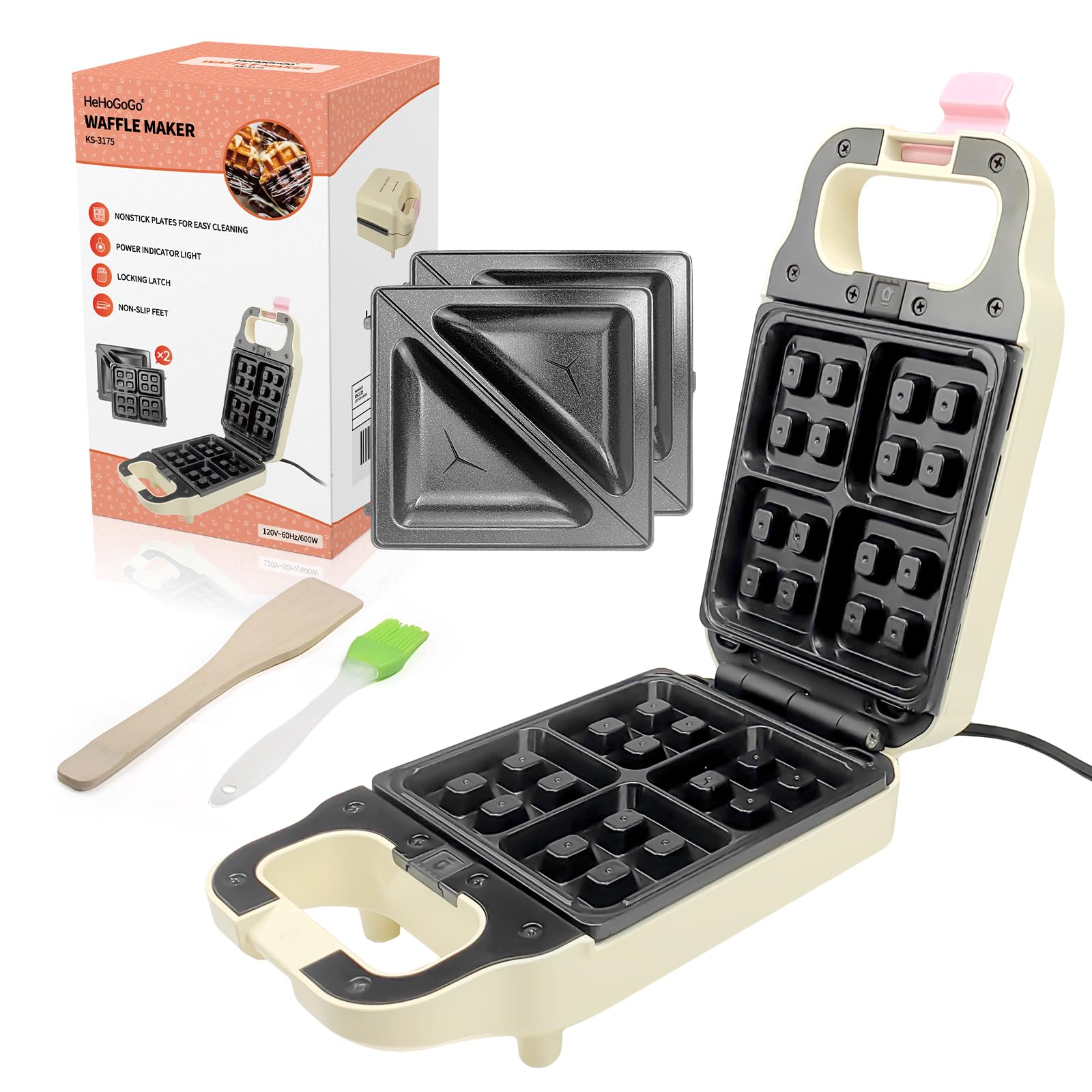 2-in-1 Electric Waffle Maker & Sandwich Press with Non-Stick Removable Plates - Perfect for Breakfast, Brunch & Family Gatherings