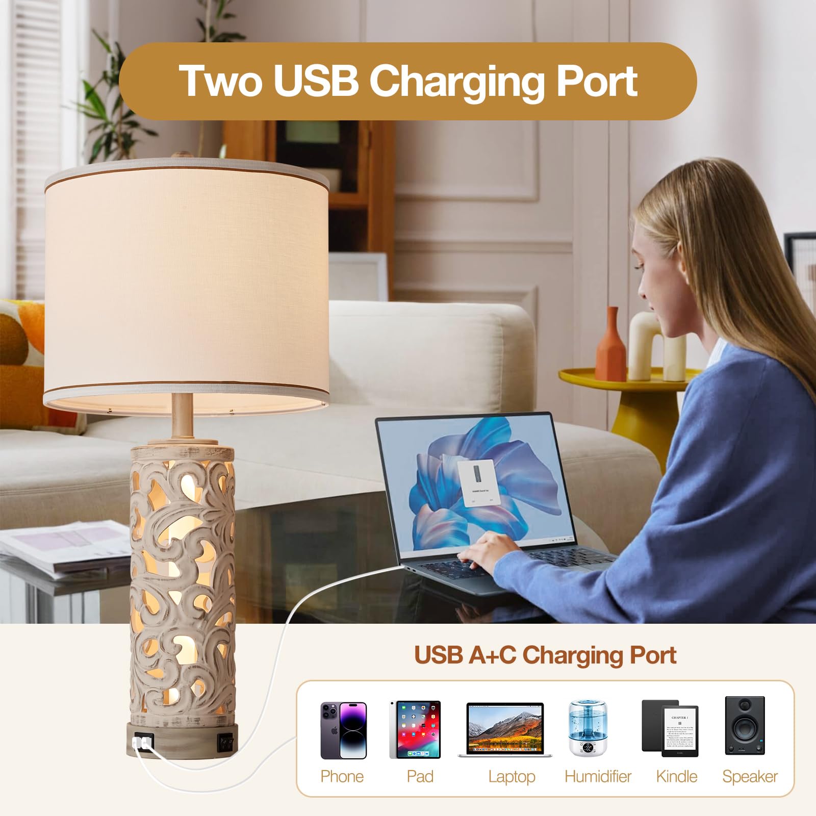 AIDENOEY Set of 2 Modern Farmhouse Table Lamps - 28