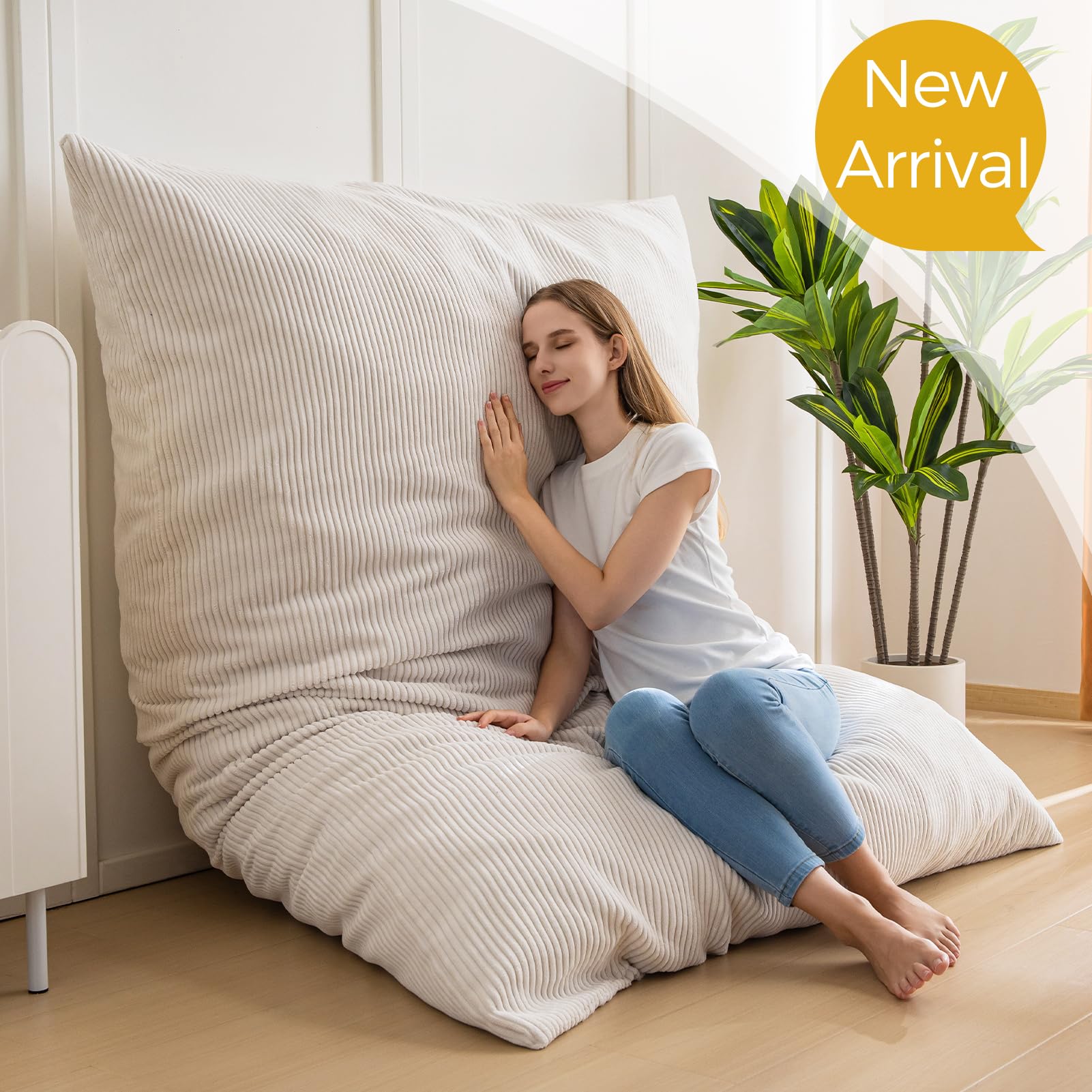MAXYOYO 3-in-1 Bean Bag Chair - Giant Comfortable Pillow Lounger for Living Room, Bedroom & Dorm - Soft White Microfiber - Perfect for Relaxing, Gaming & Movie Nights