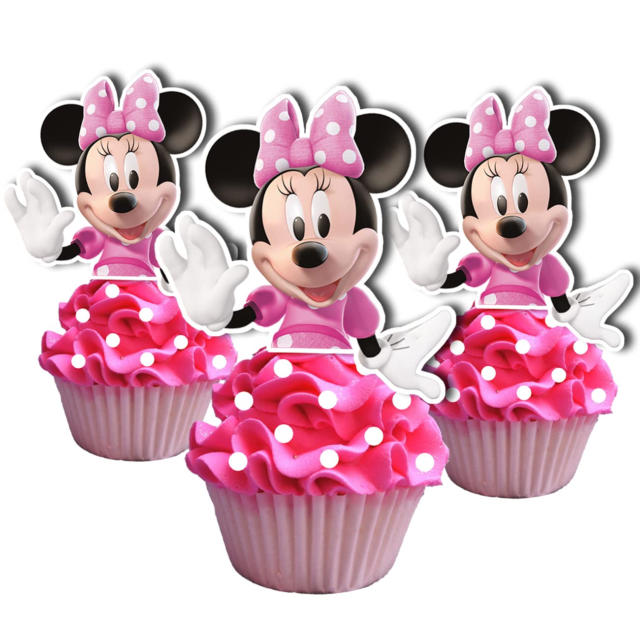 24-Piece Minnie Mouse Cupcake Toppers Set - Pink Birthday Party Decorations for Cupcakes, Cakes & Desserts - Perfect for Minnie Themed Birthday Parties, Baby Showers & Disney Celebrations