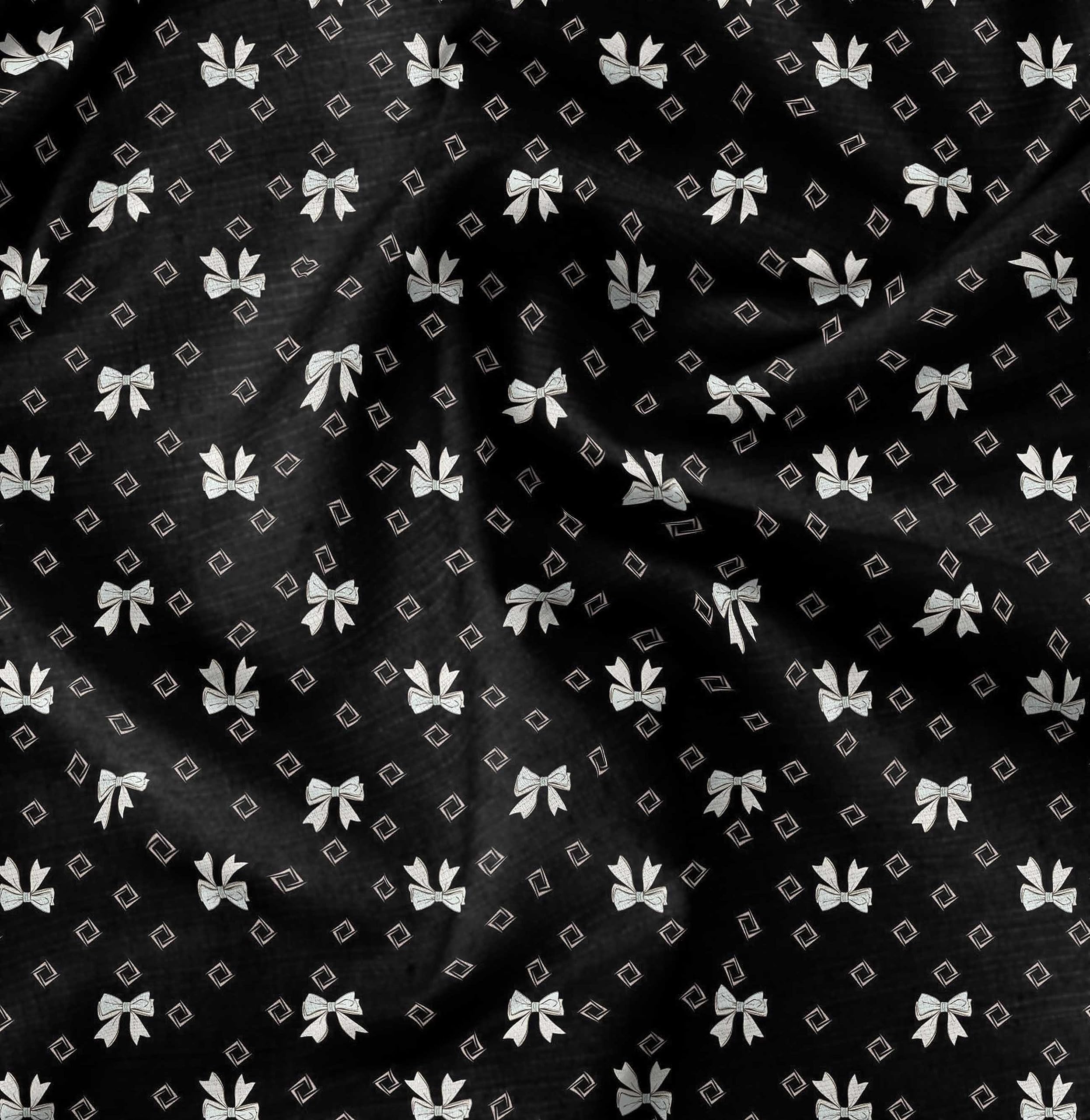 Soimoi Moss Georgette Black Fabric by The Yard - 42 Inch Wide Printed Fabric with Bow & Diamond Geometric Pattern for Dresses, Scarves, DIY Fashion Projects - Lightweight & Trendy Material for Sewing and Crafting