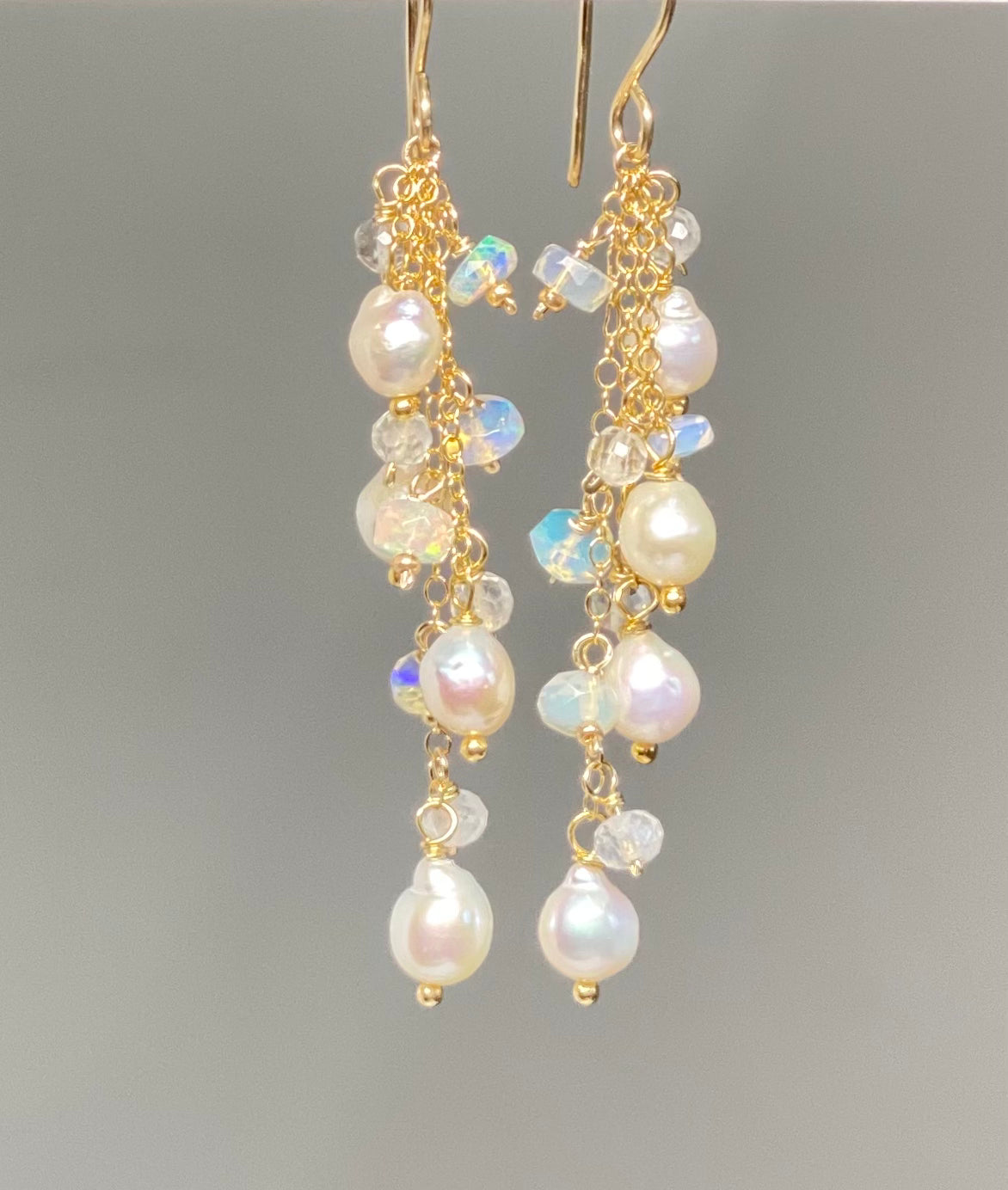 Edison Pearl Dangle Earrings with Moonstone & Opal - Elegant Boho Jewelry for Women, Perfect for Weddings, Date Nights & Special Occasions