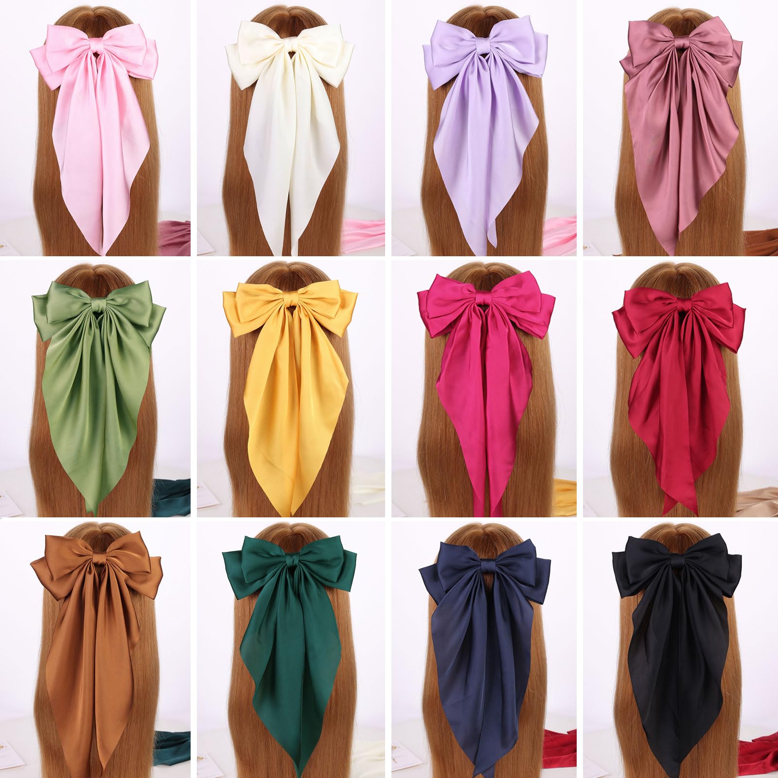 MRJ 2 Pack Large Satin Hair Bows for Women & Girls - Elegant Hair Ribbon Clips with Metal Barrettes, Aesthetic Bowknot Hair Accessories for Parties, Weddings & Everyday Style